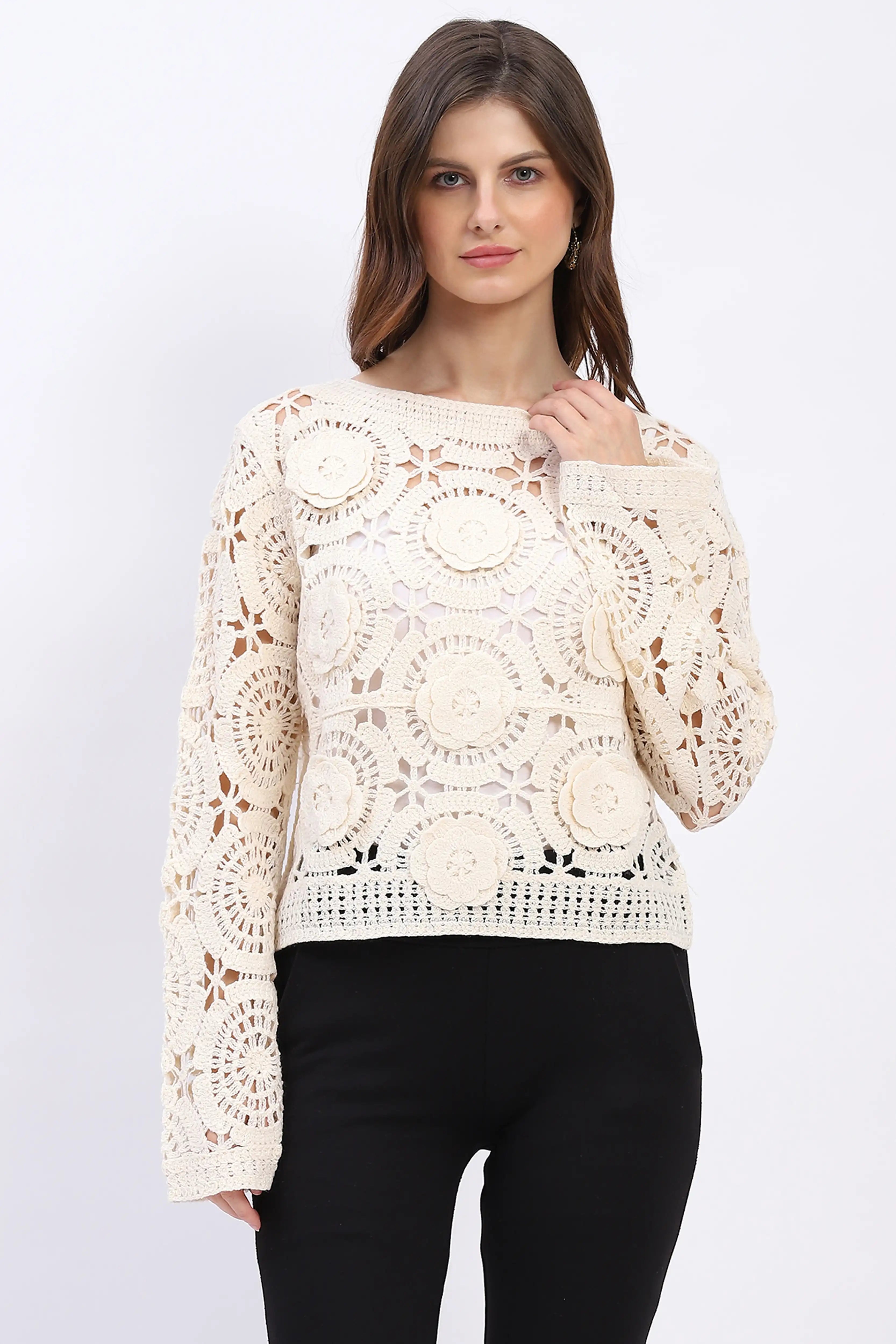 Floral Crochet Woven Top