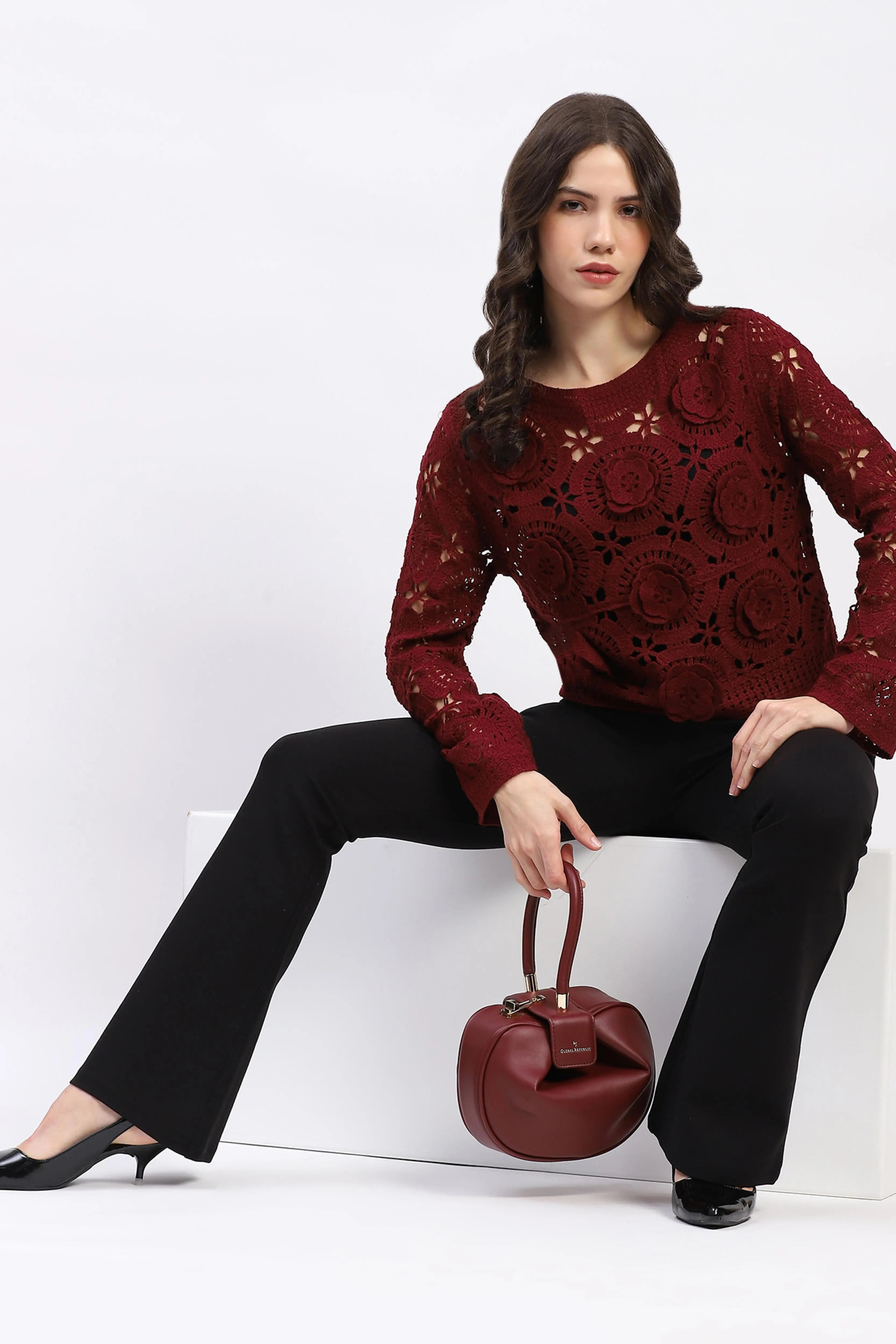 Floral Crochet Woven Top - Global Republic