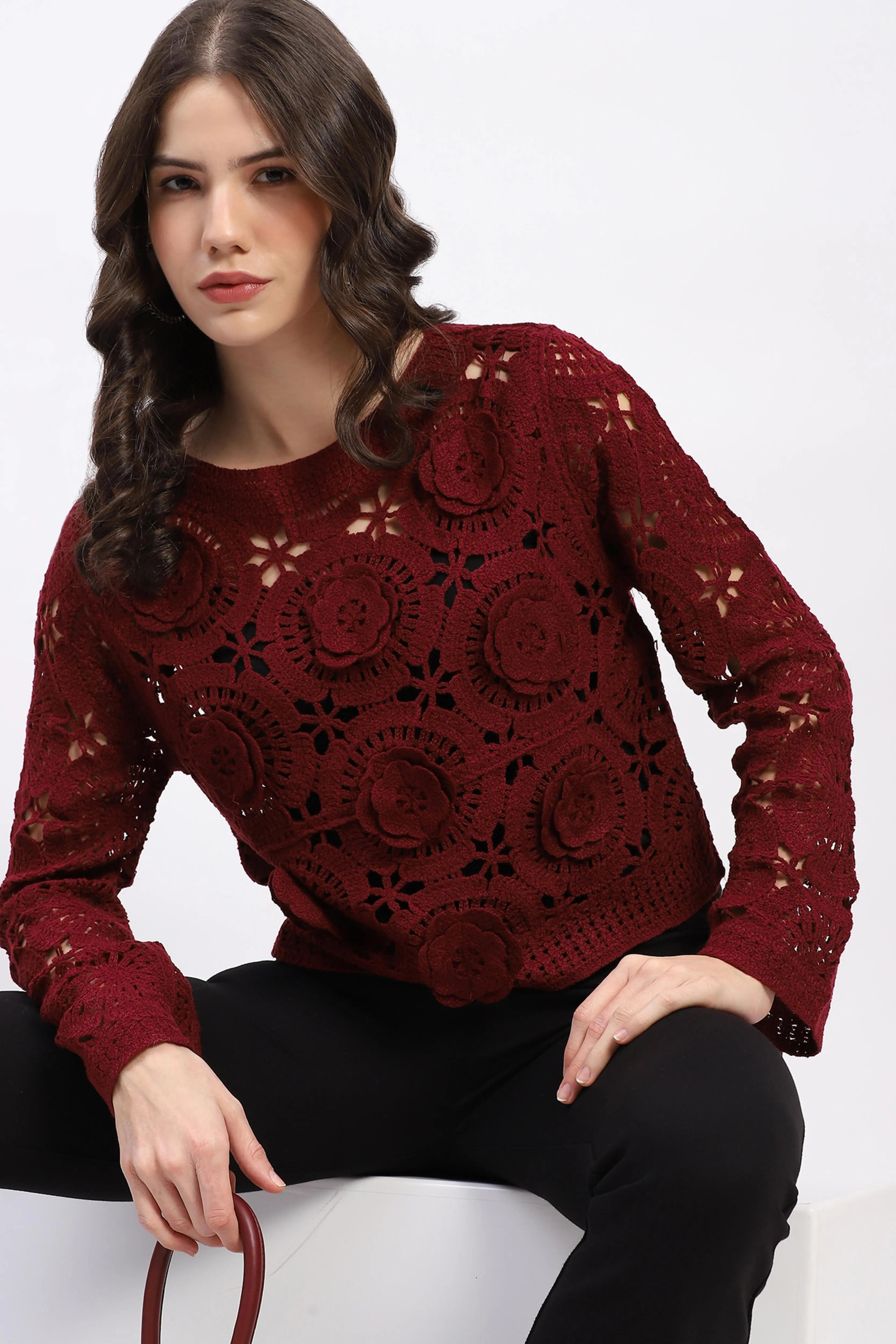 Floral Crochet Woven Top - Global Republic