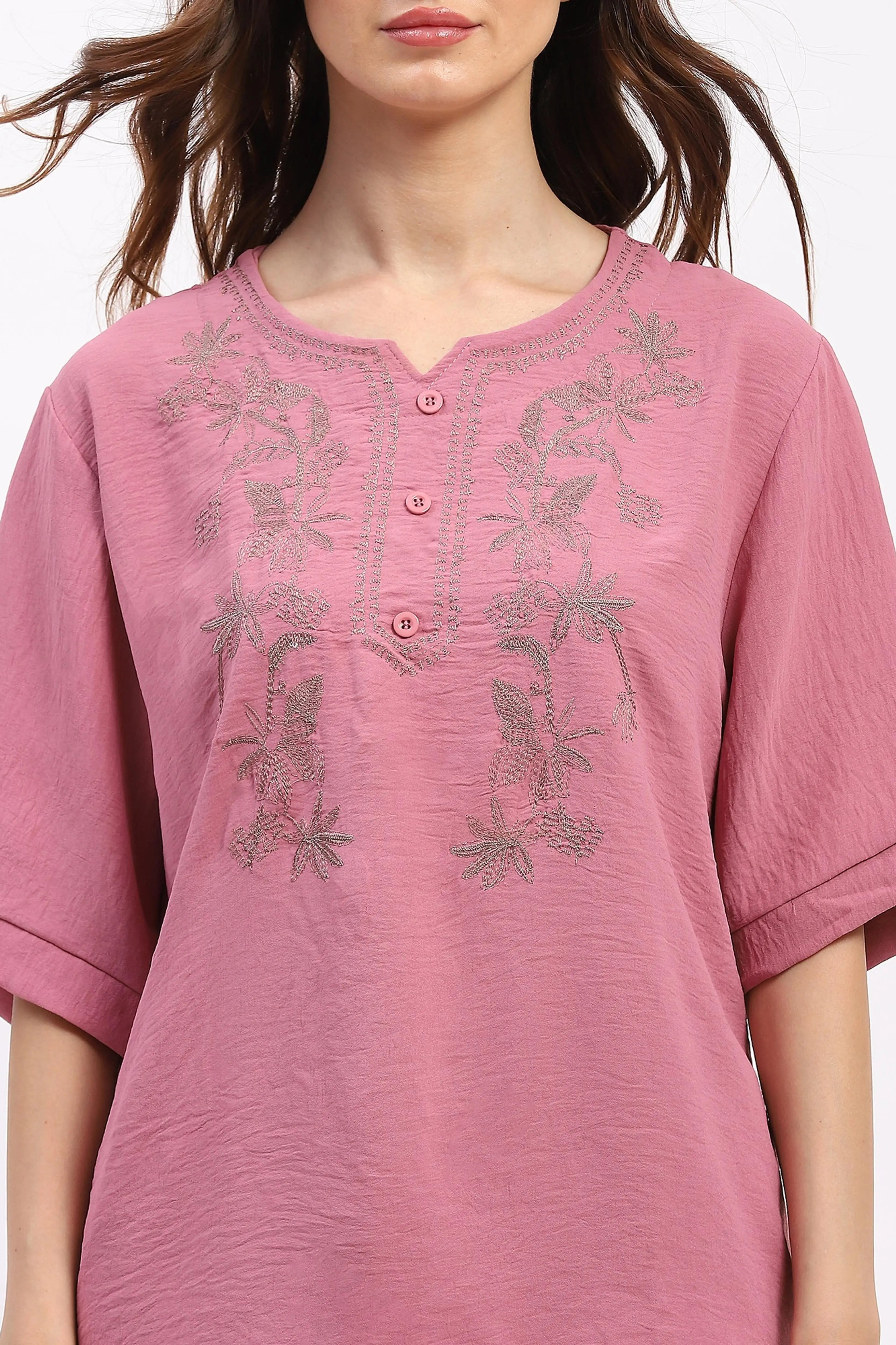 Embroidered Yoke Rayon Co-ord Set - Global Republic