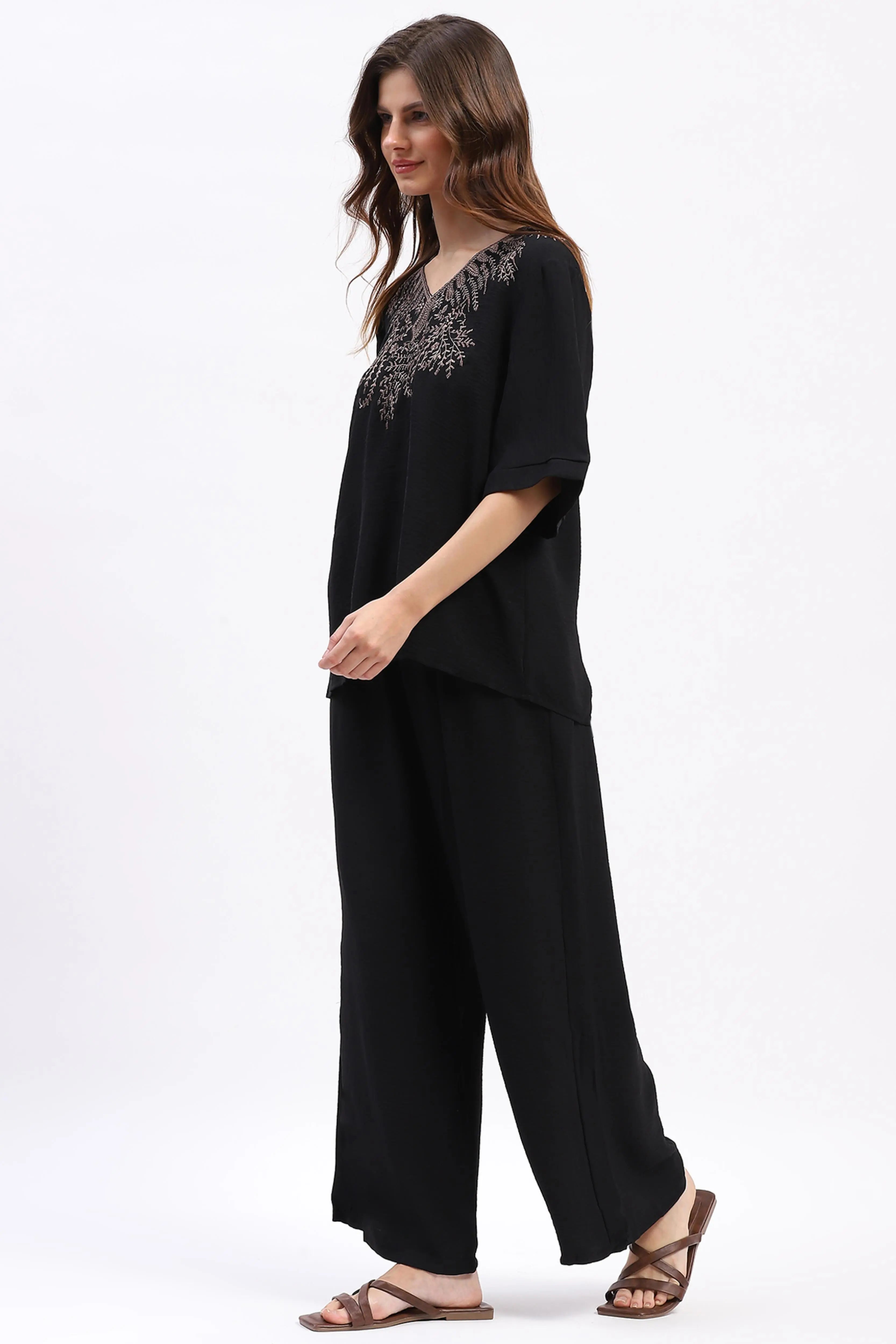 Embroidered Yoke Rayon Co-ord Set - Global Republic
