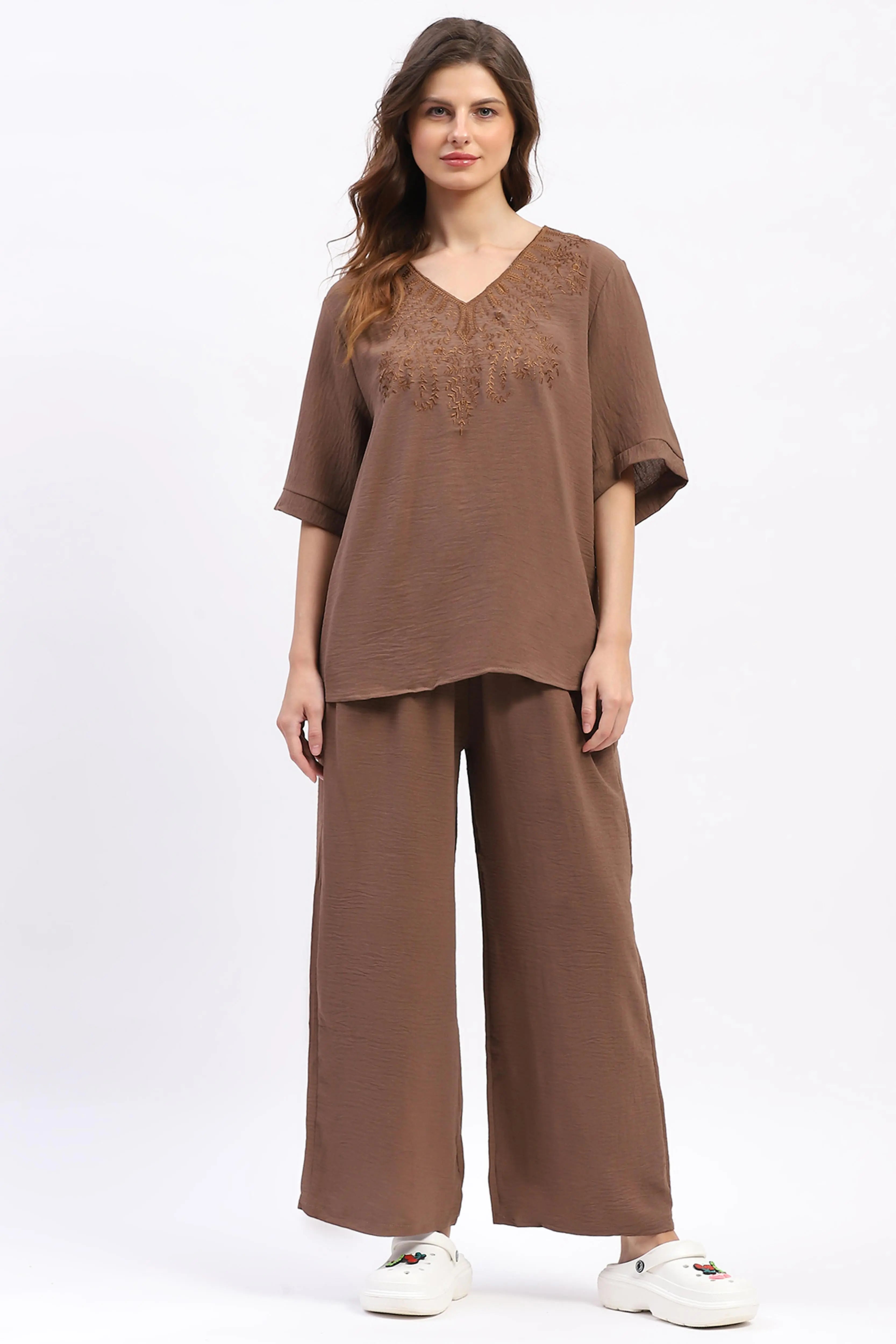 Embroidered Yoke Rayon Co-ord Set - Global Republic