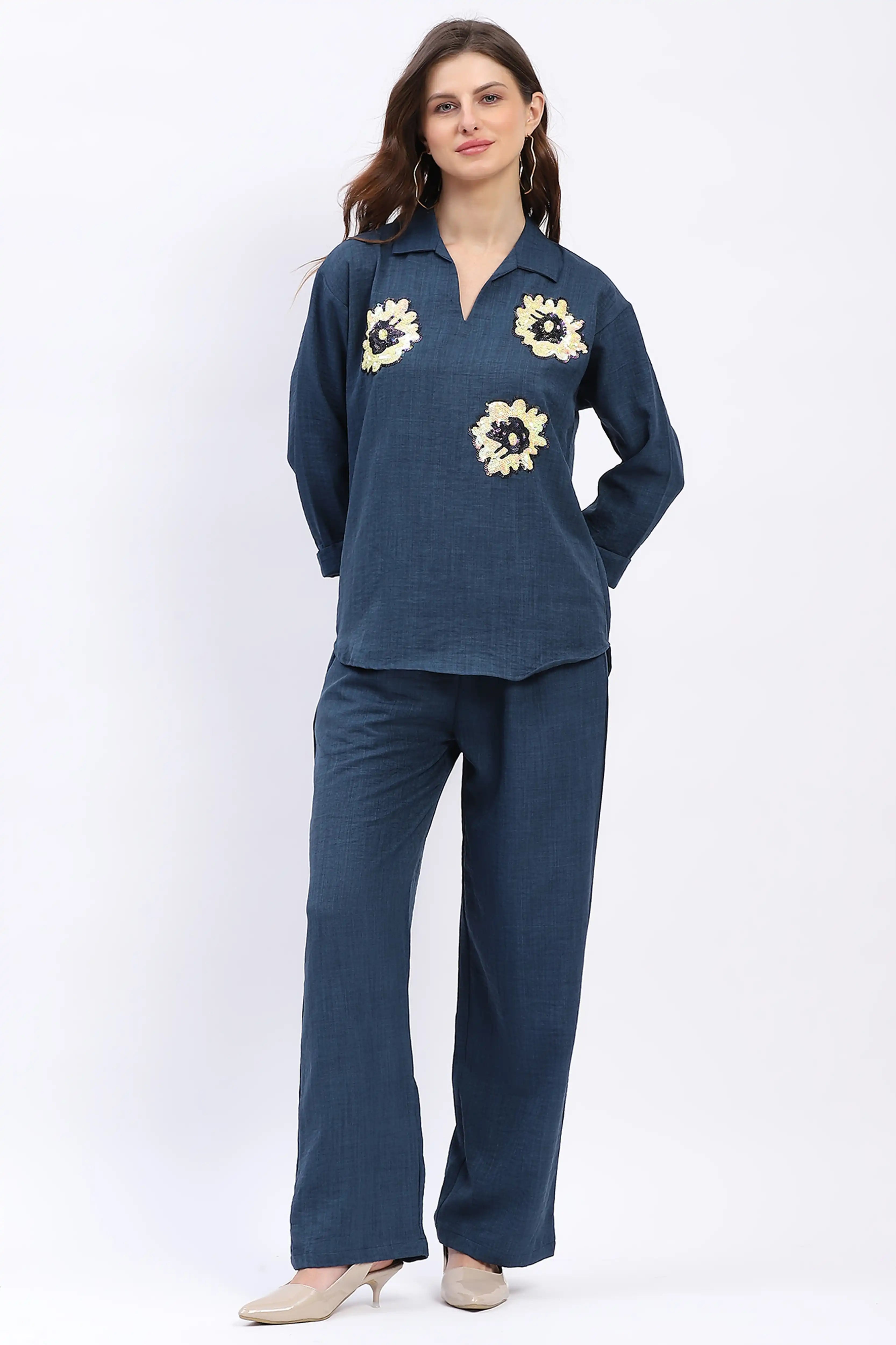 Floral Sequin Relaxed Co-ord Set