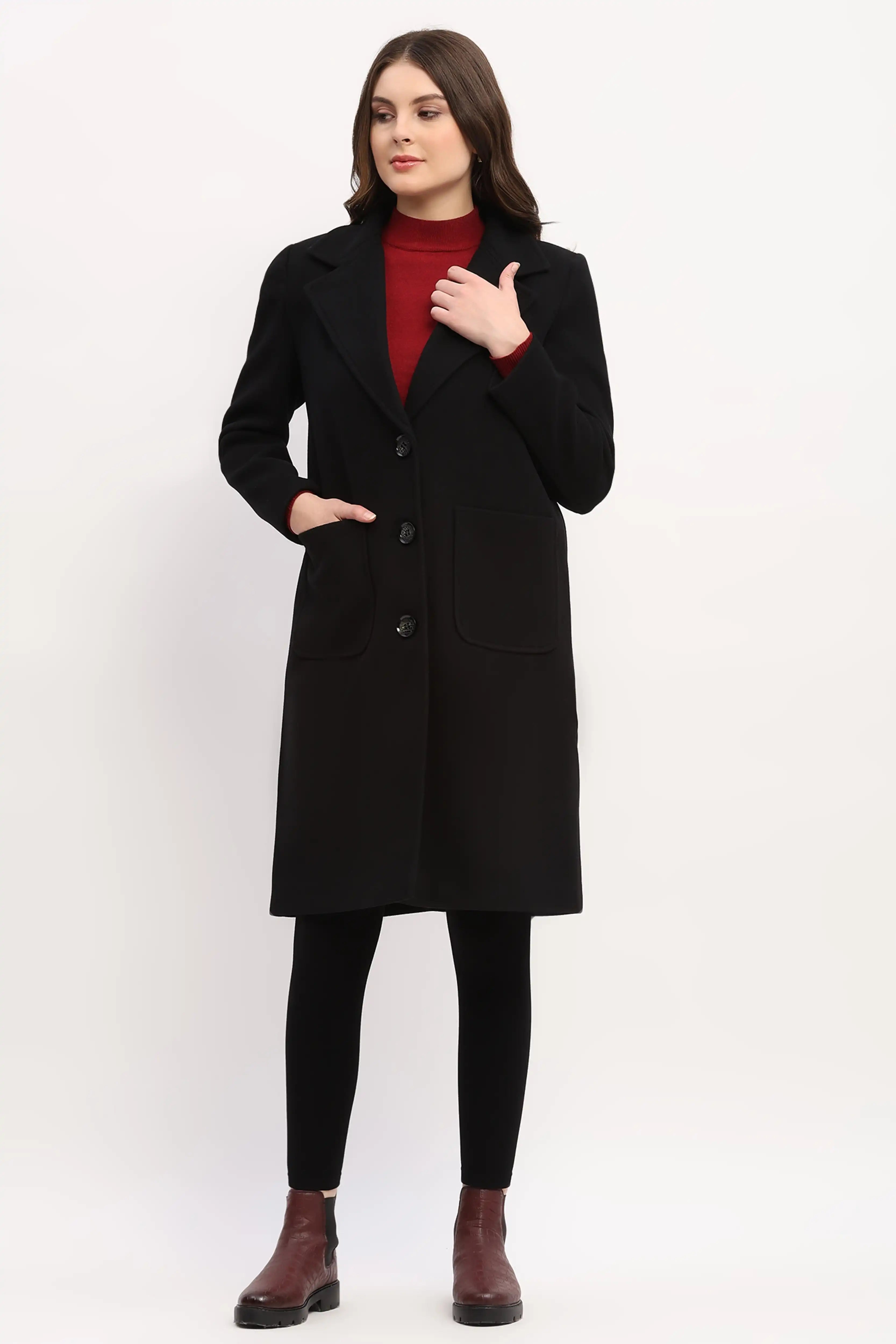 Black Long Wool-Blend Winter Coat