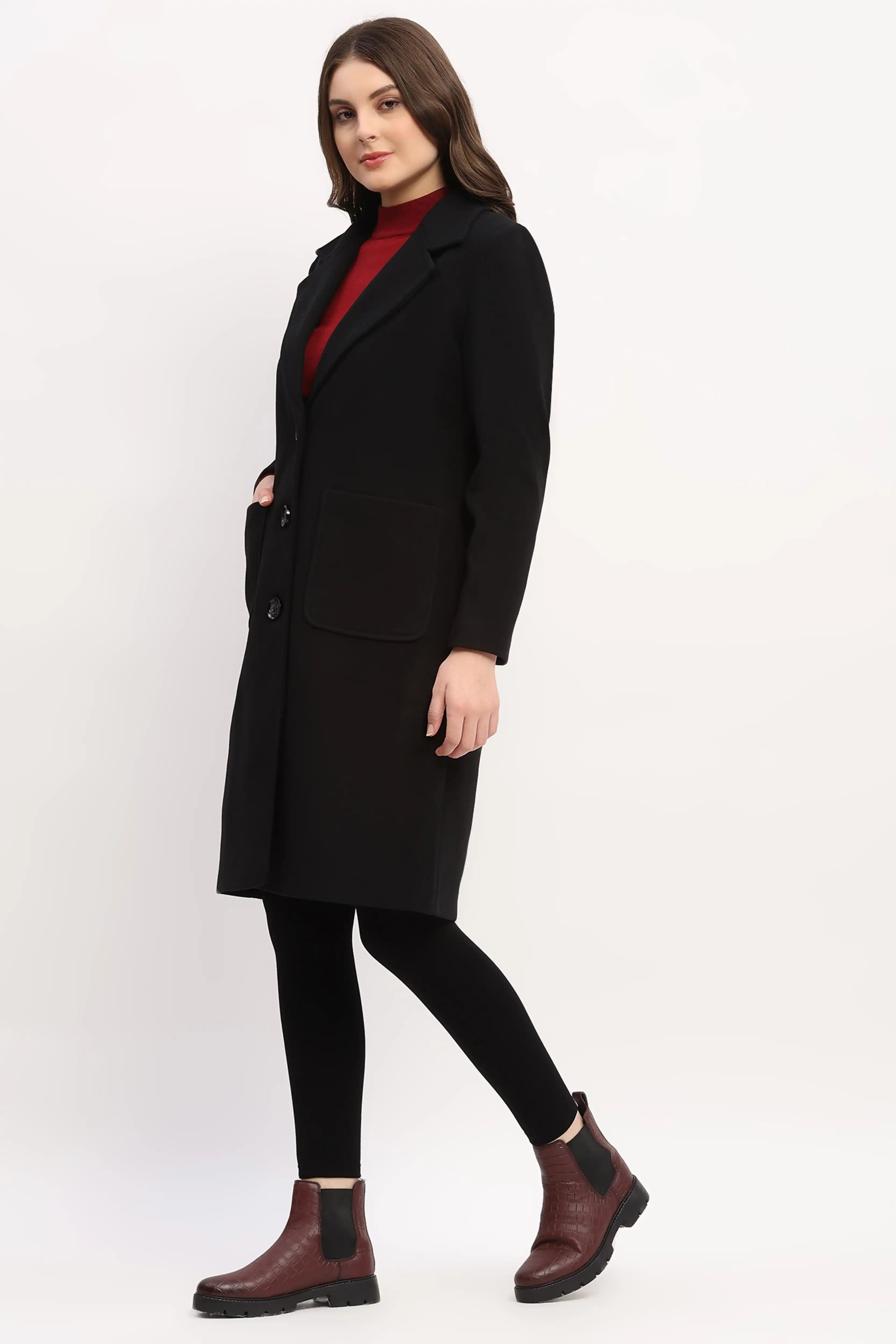 Black Long Wool-Blend Winter Coat