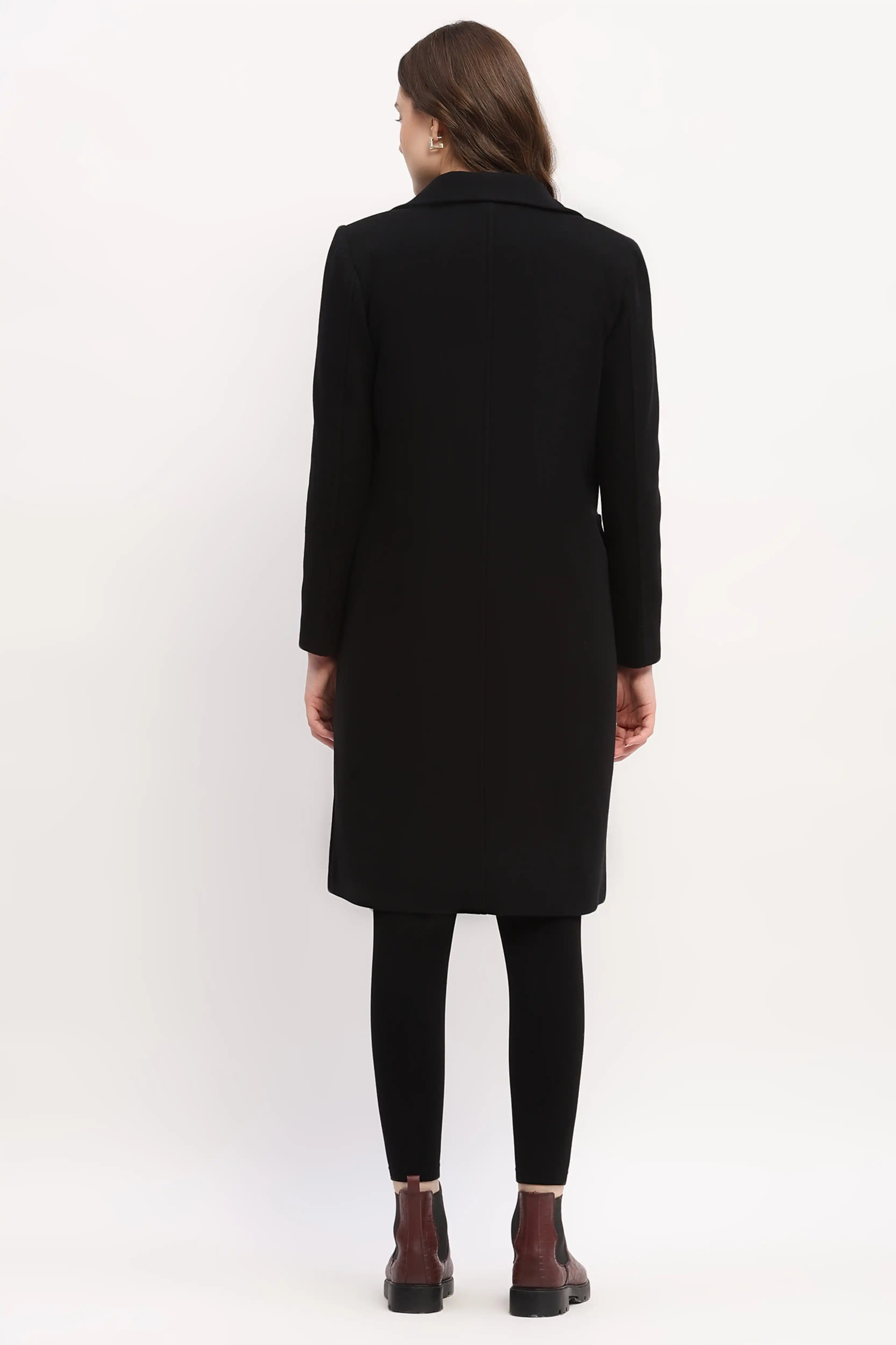 Black Long Wool-Blend Winter Coat
