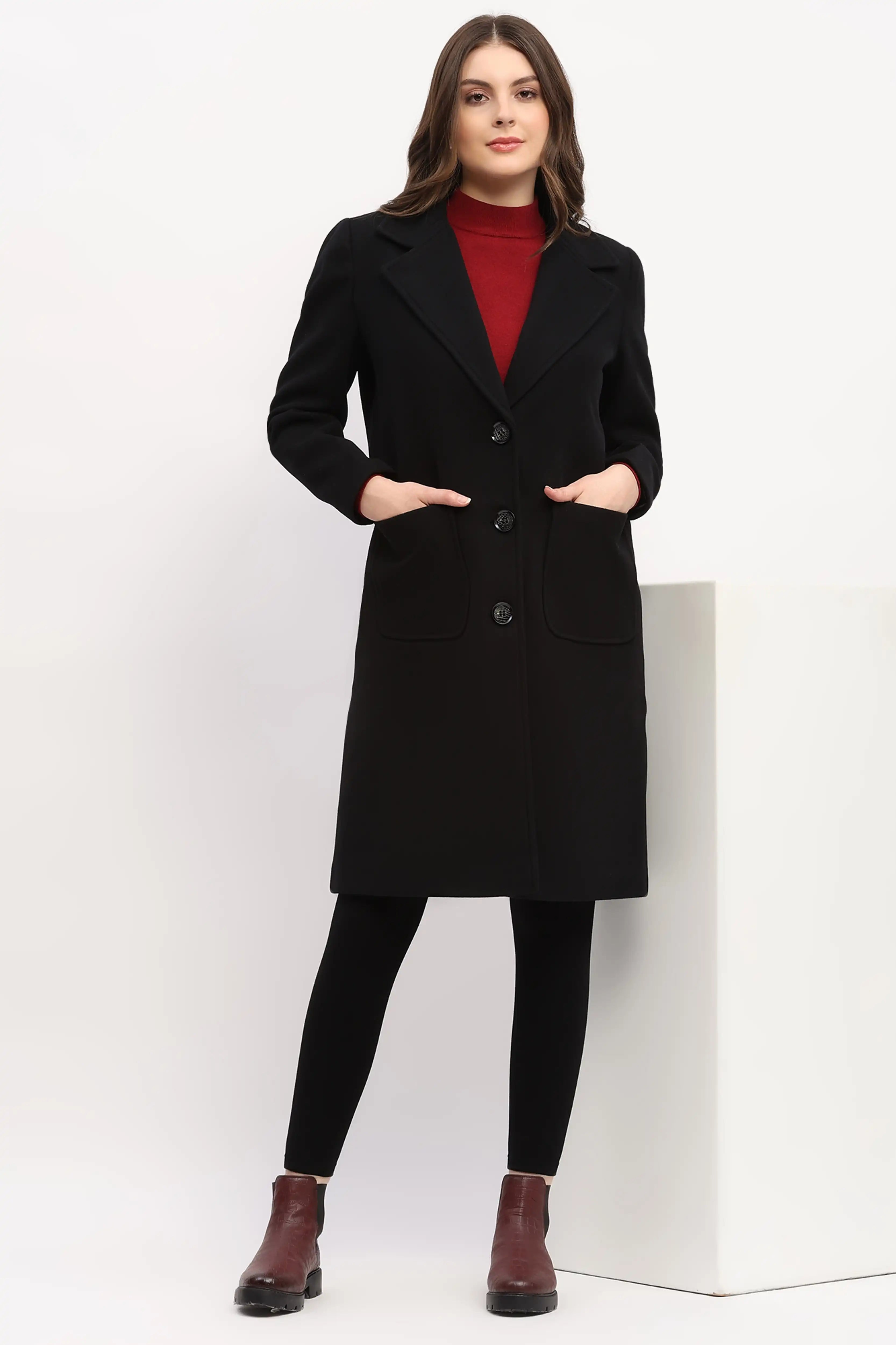 Black Long Wool-Blend Winter Coat