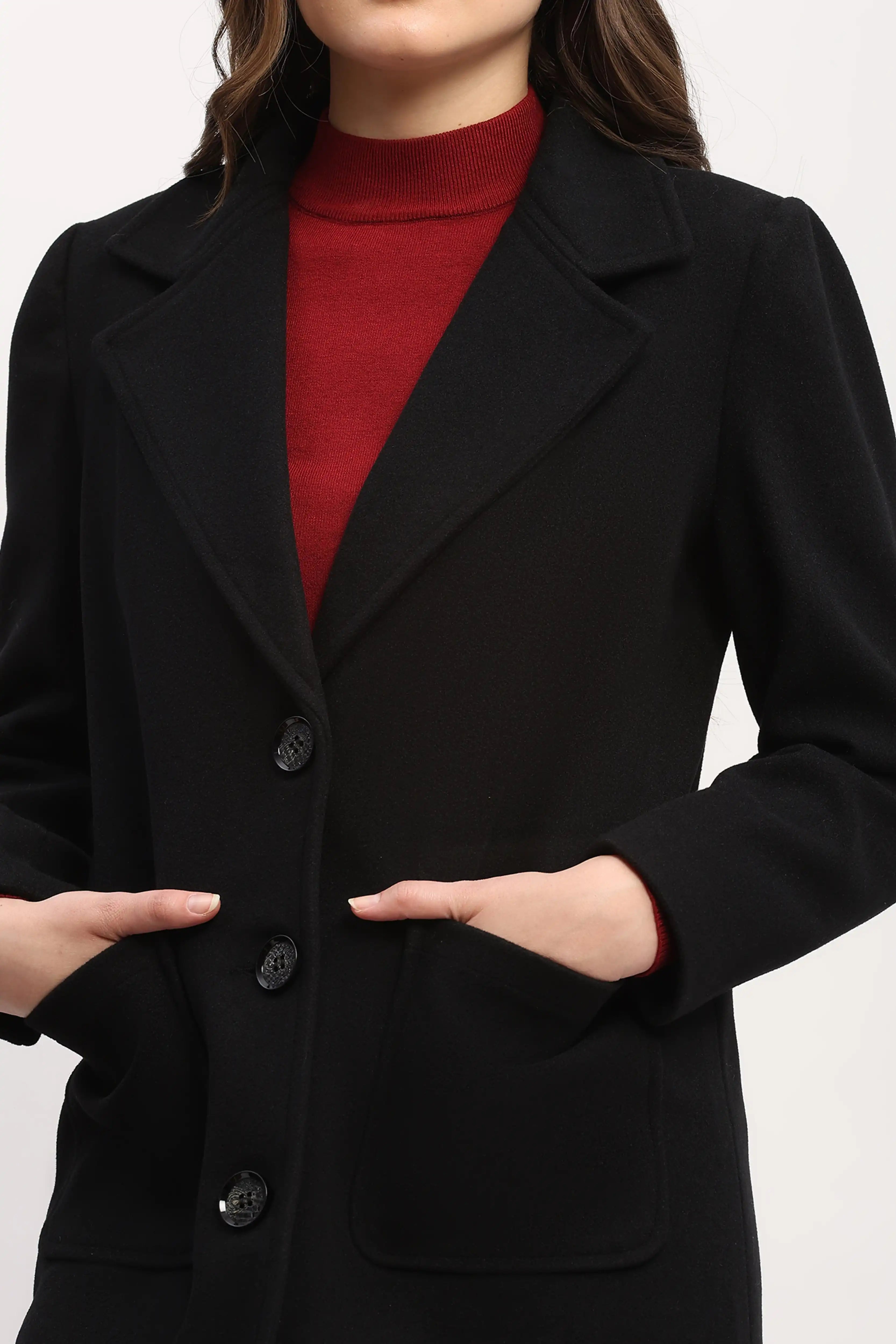Black Long Wool-Blend Winter Coat