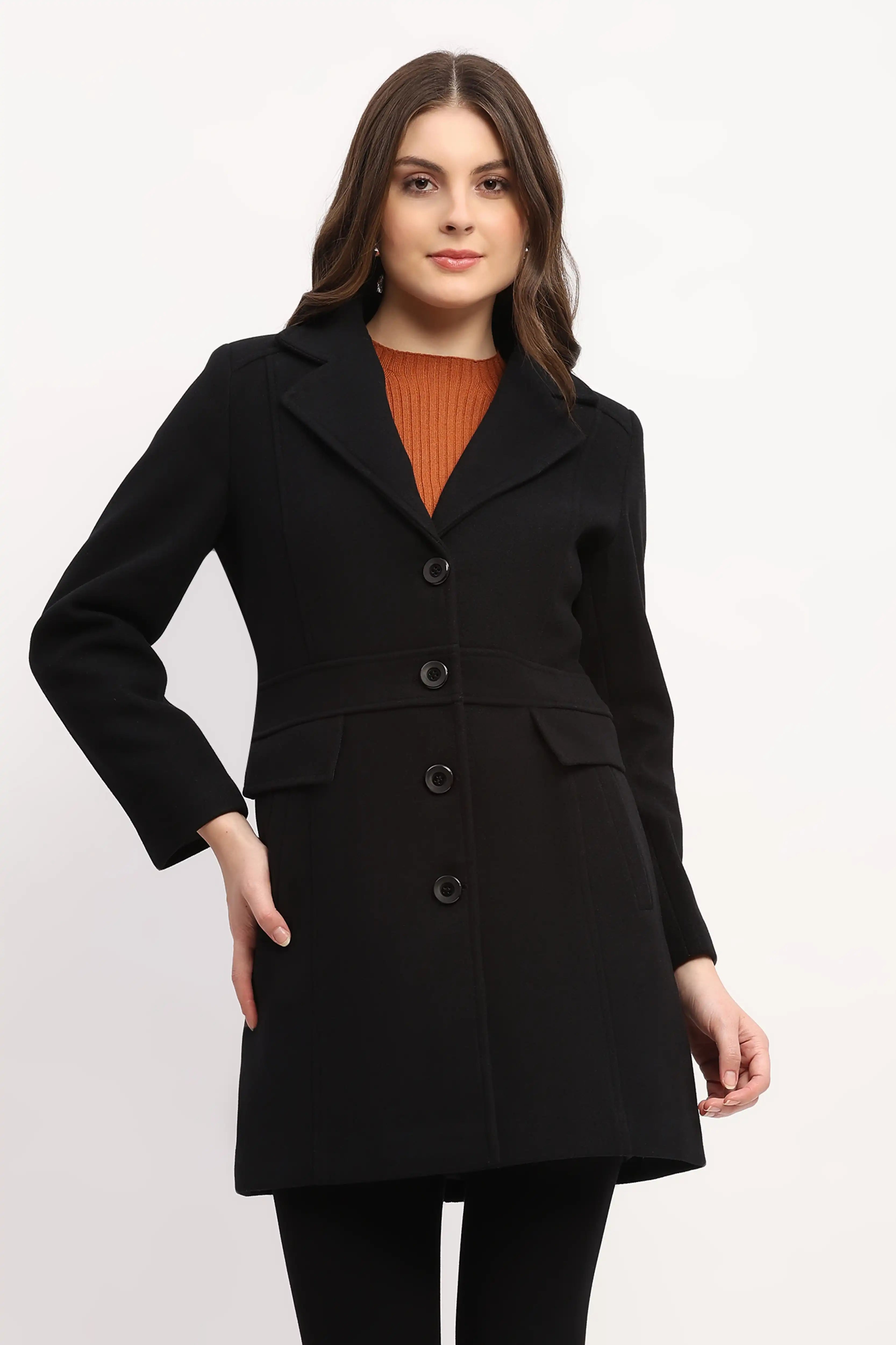 Black Wool-Blend Winter Coat