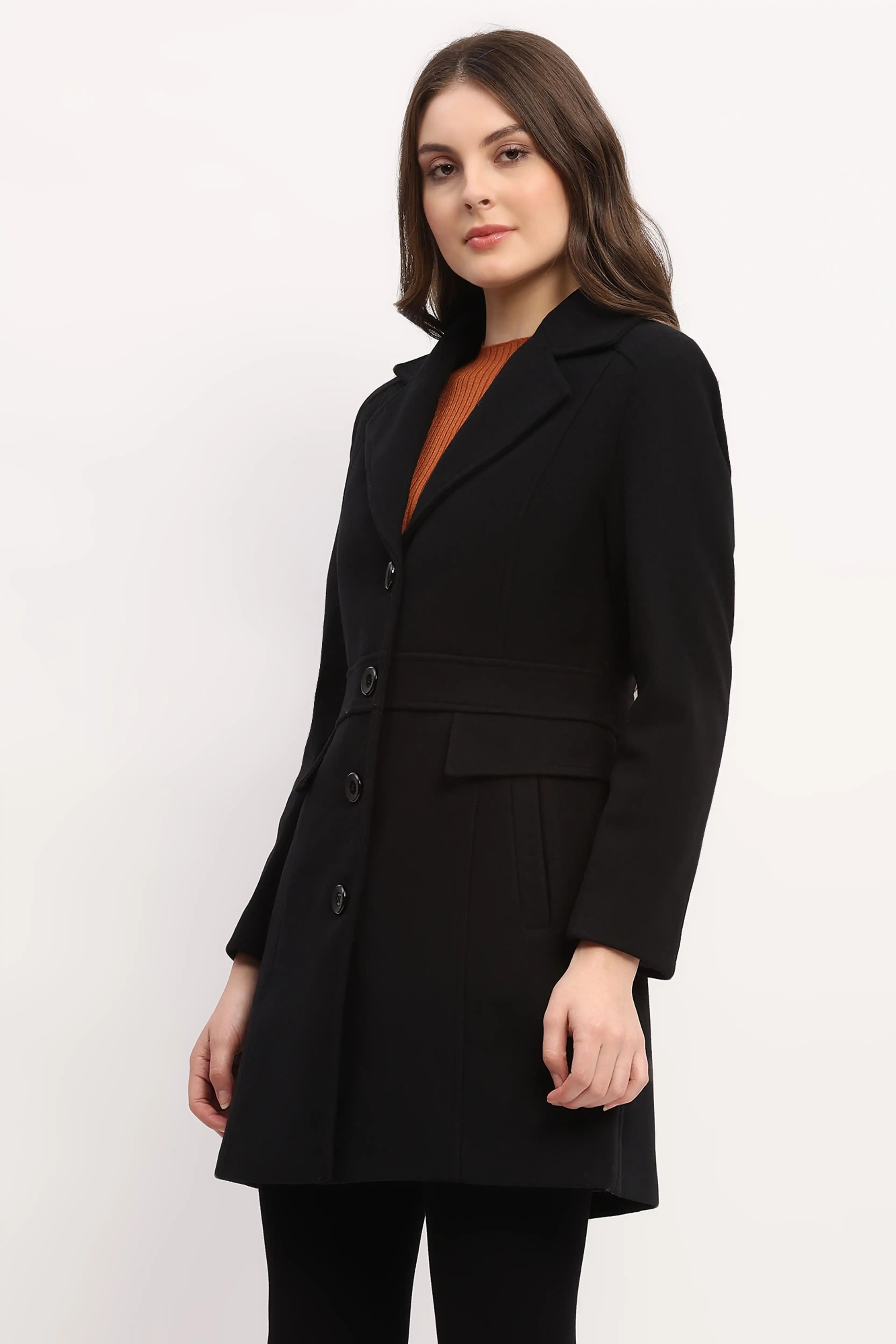 Black Wool-Blend Winter Coat