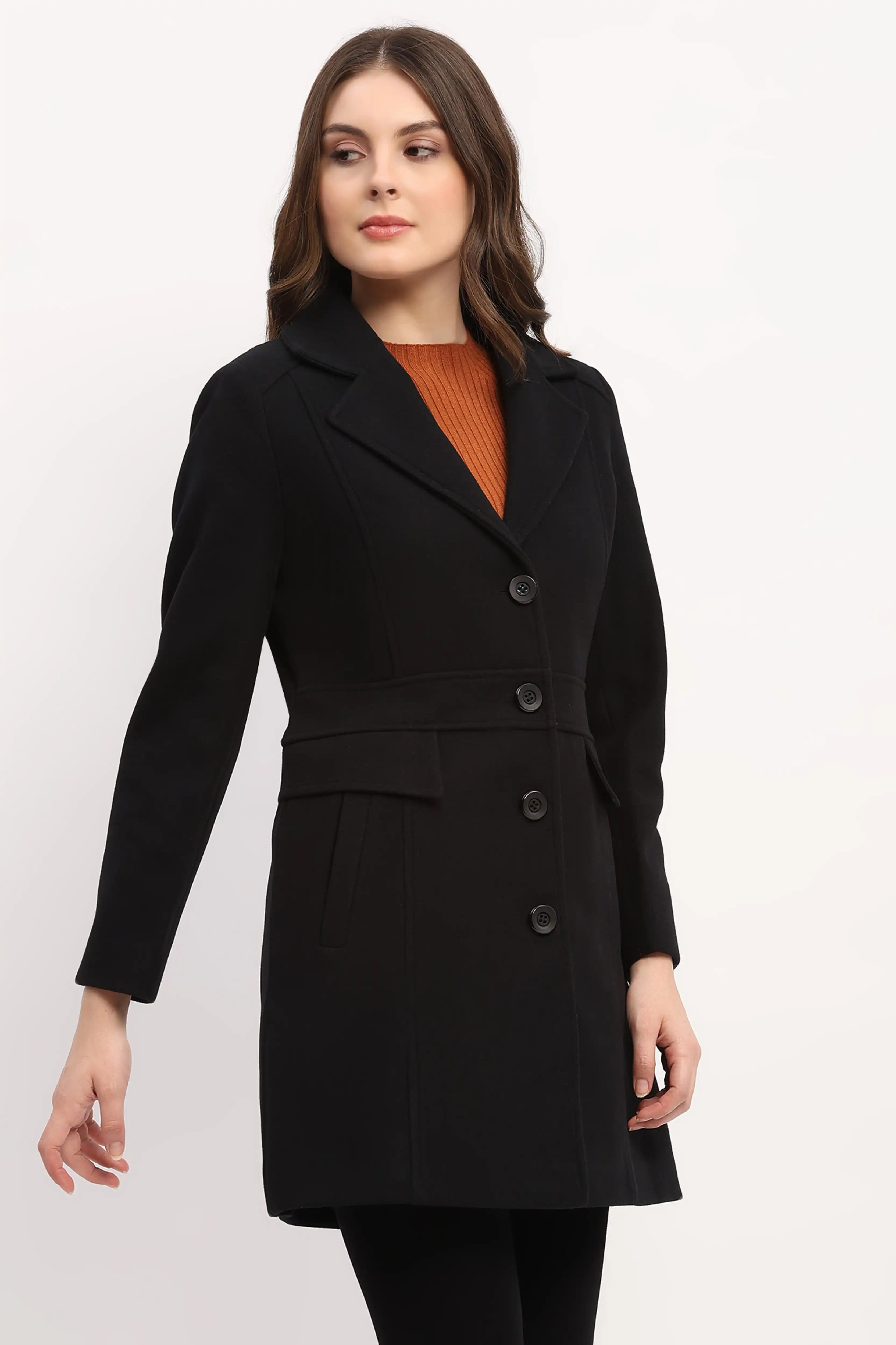 Black Wool-Blend Winter Coat