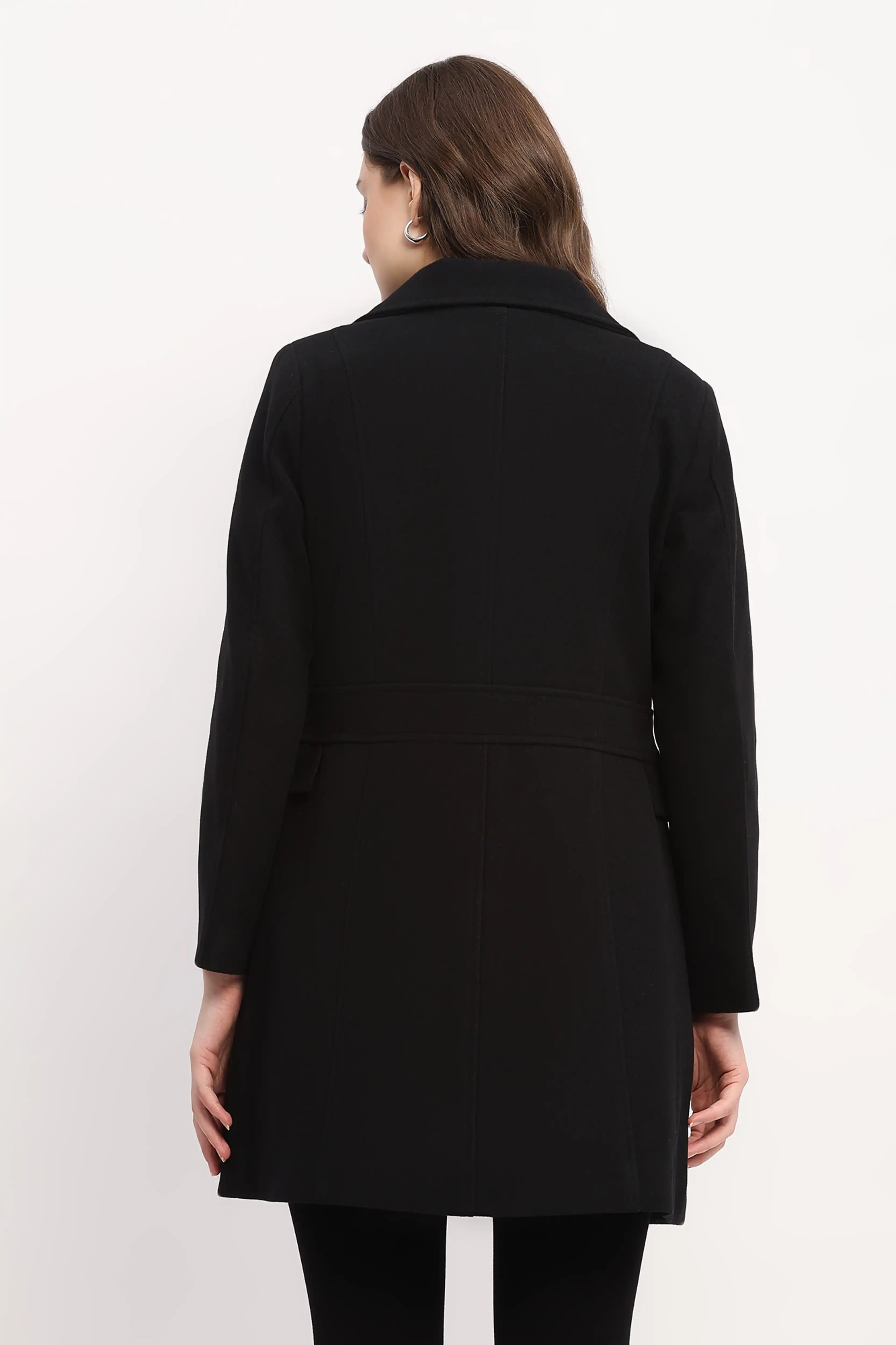 Black Wool-Blend Winter Coat