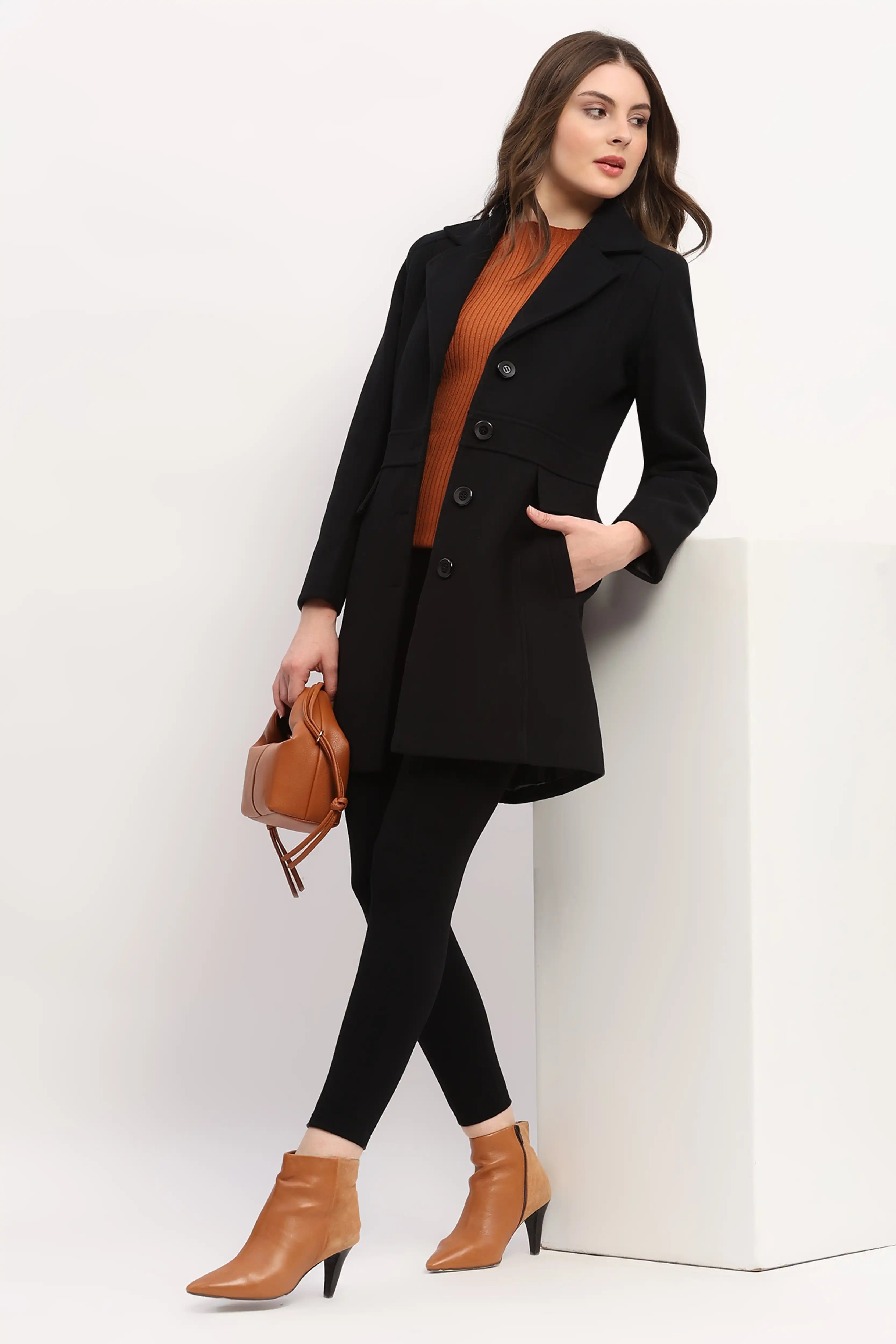 Black Wool-Blend Winter Coat