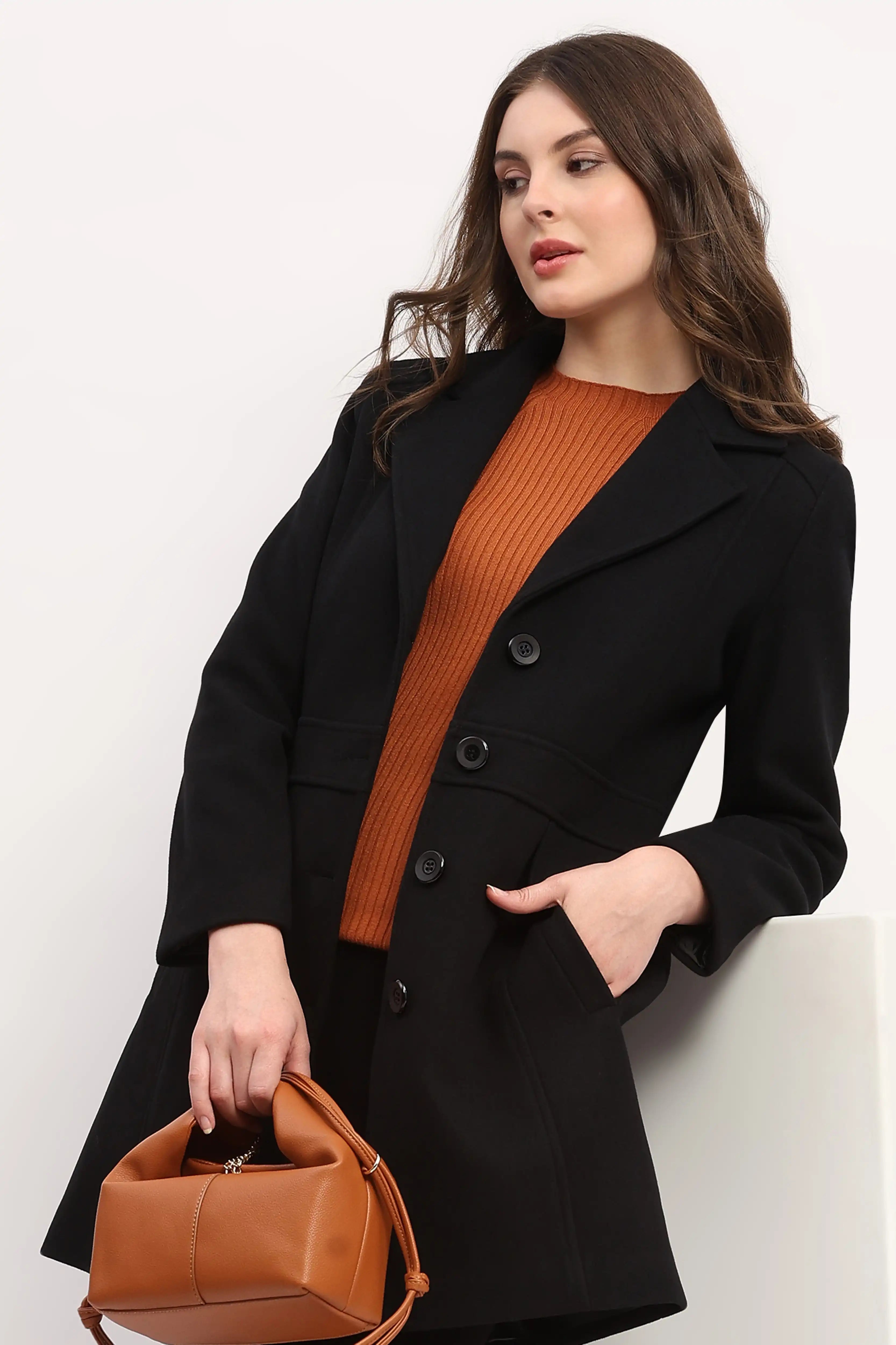 Black Wool-Blend Winter Coat