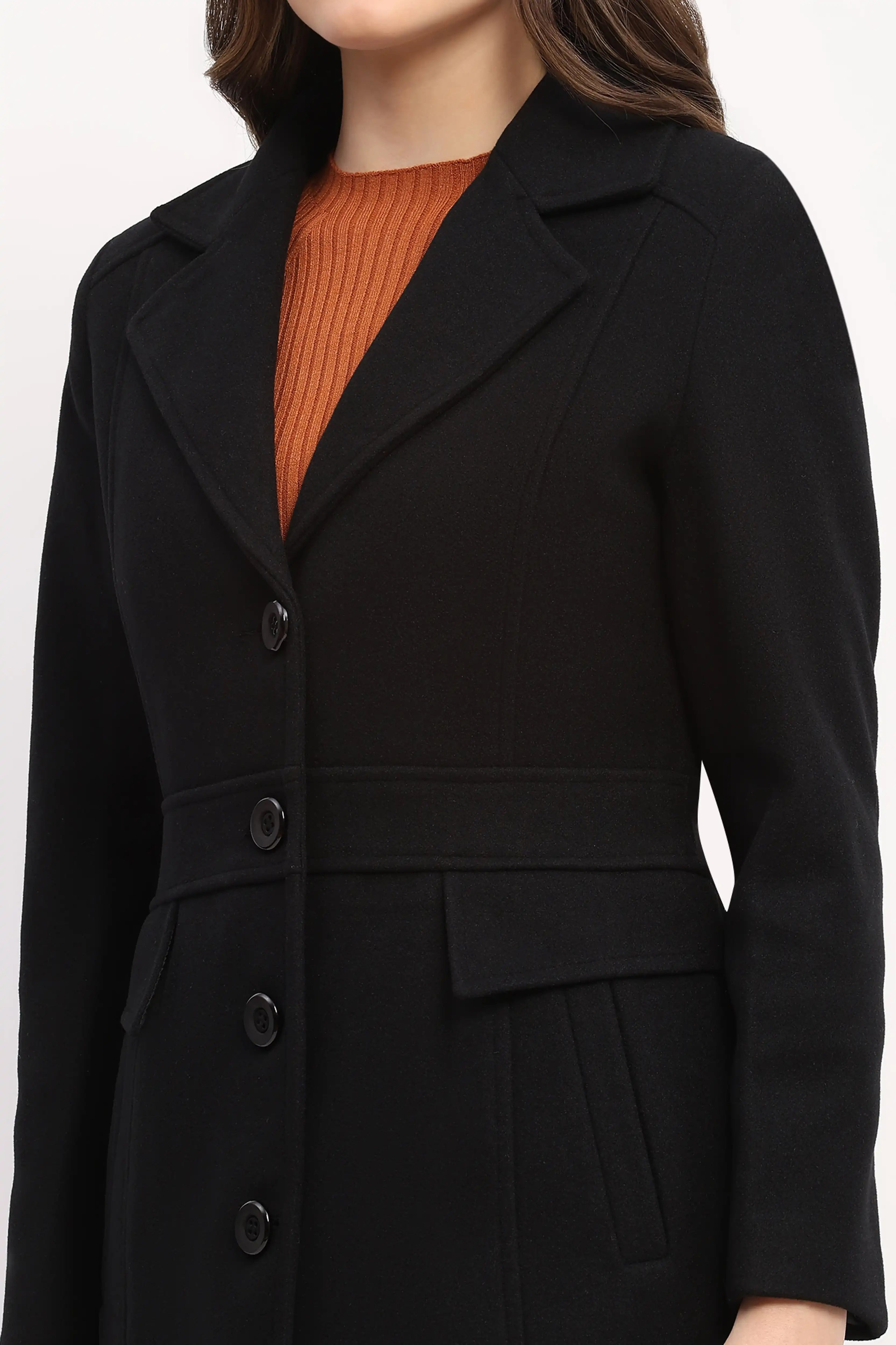 Black Wool-Blend Winter Coat