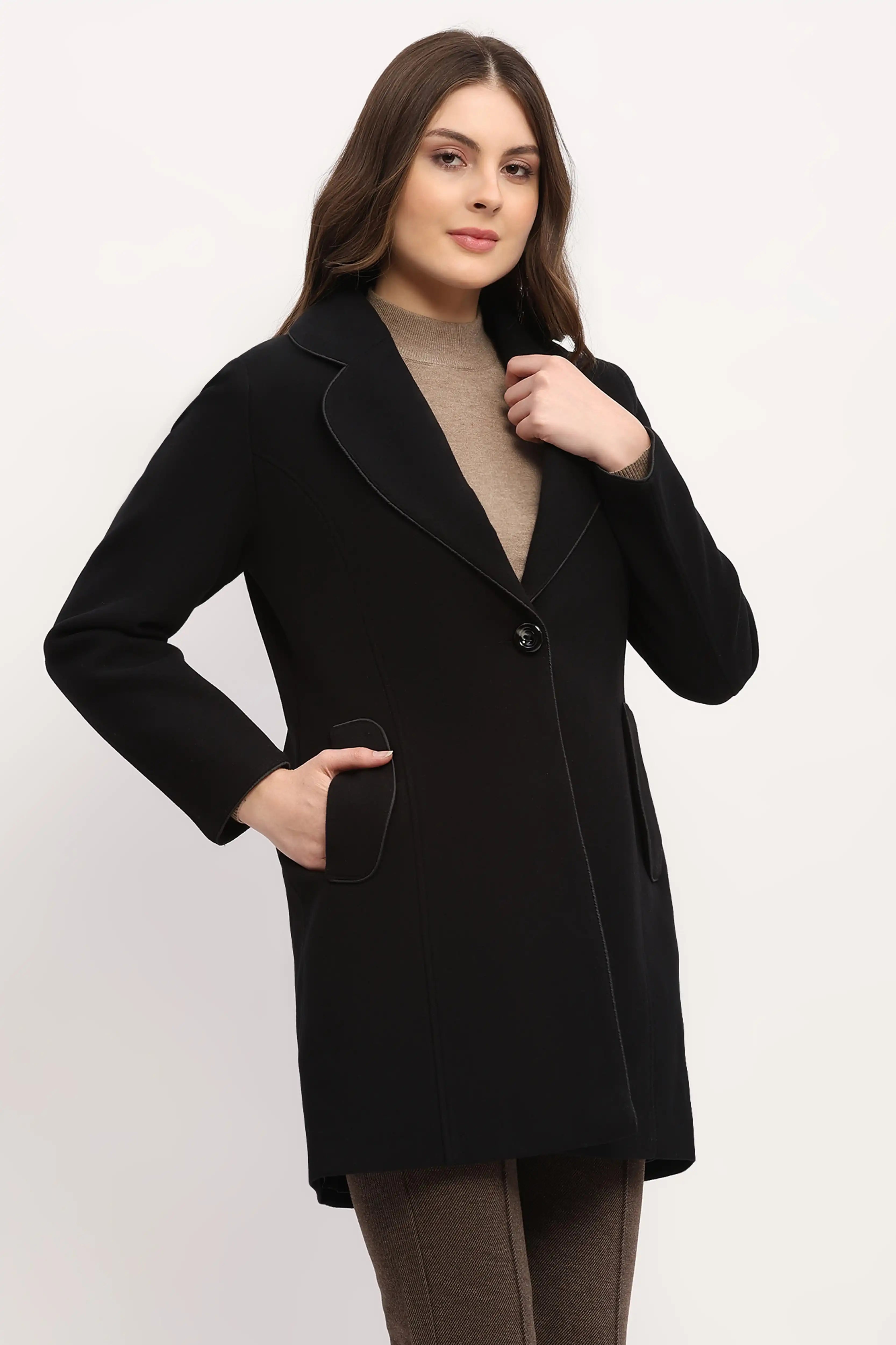 Black Wool-Blend Winter Coat
