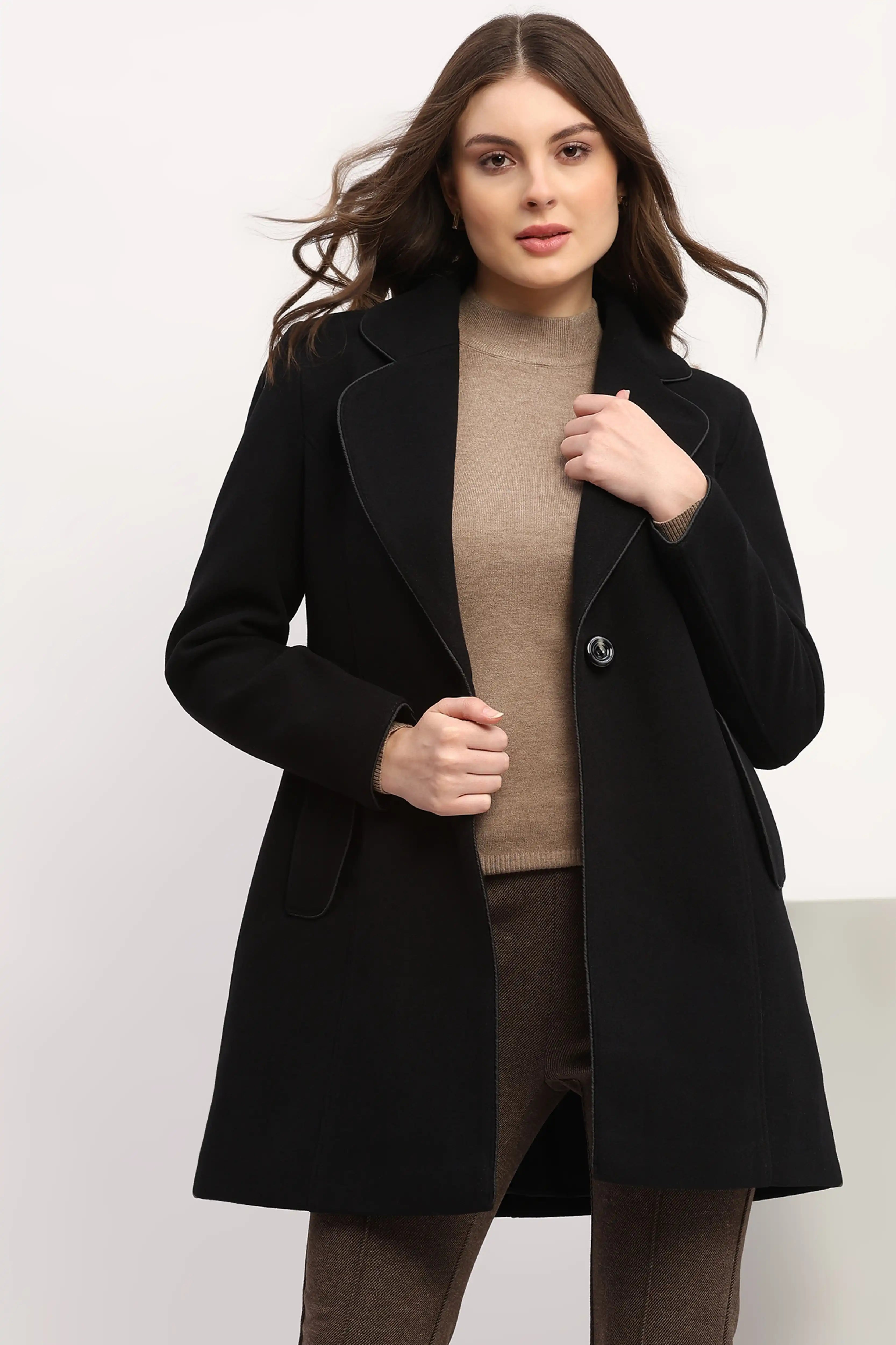 Black Wool-Blend Winter Coat