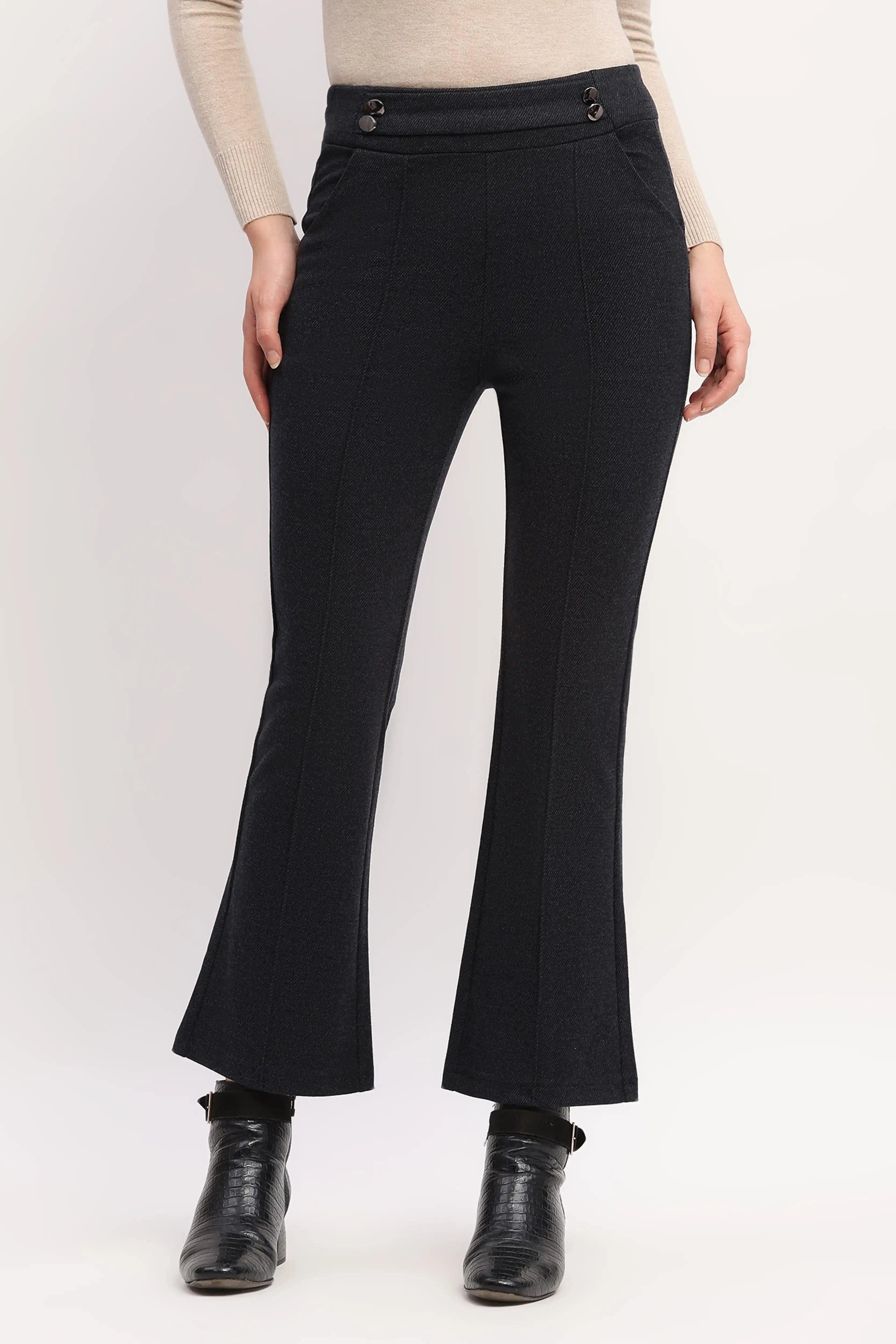 Grey Slim-Fit Bootcut Trousers