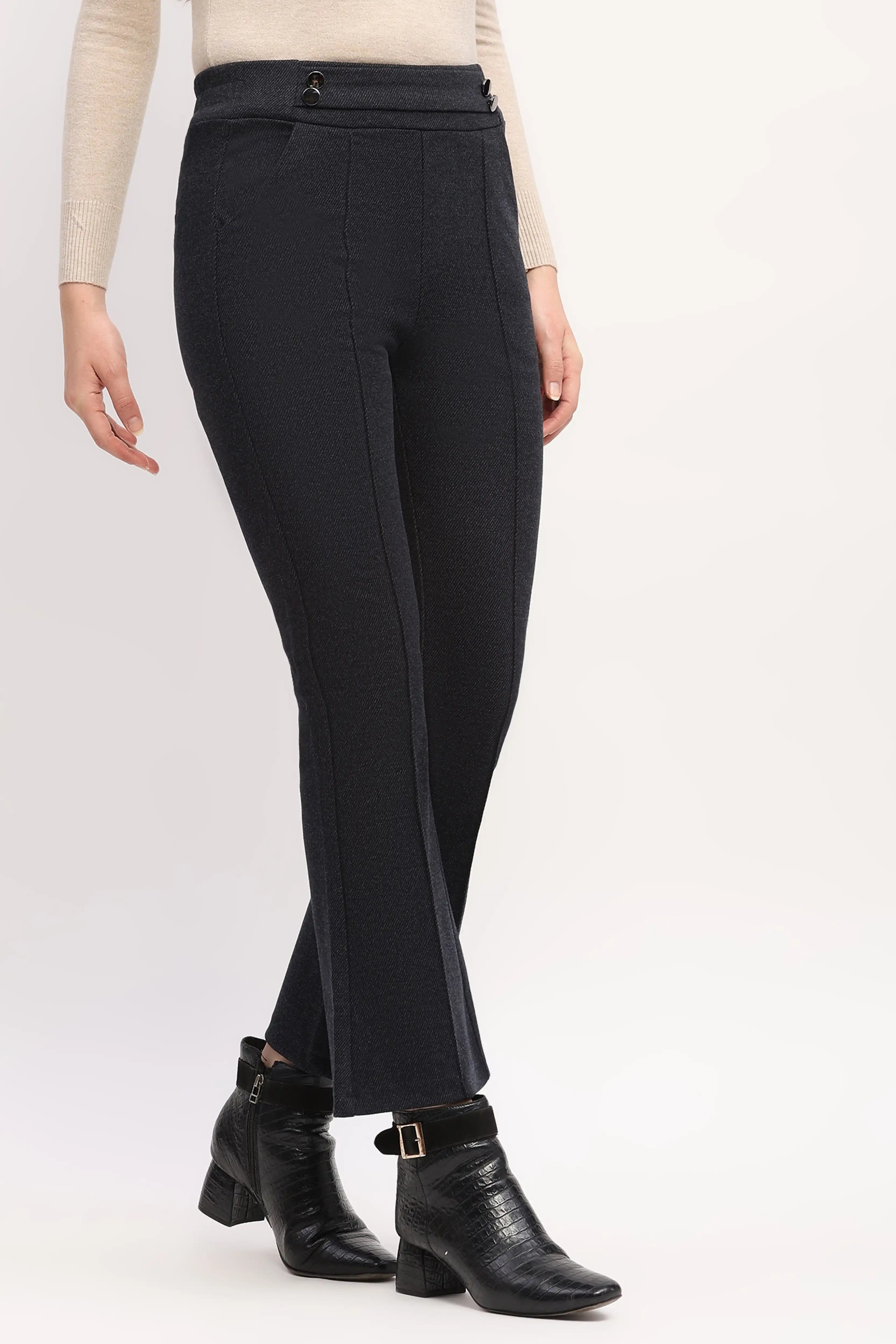 Grey Slim-Fit Bootcut Trousers