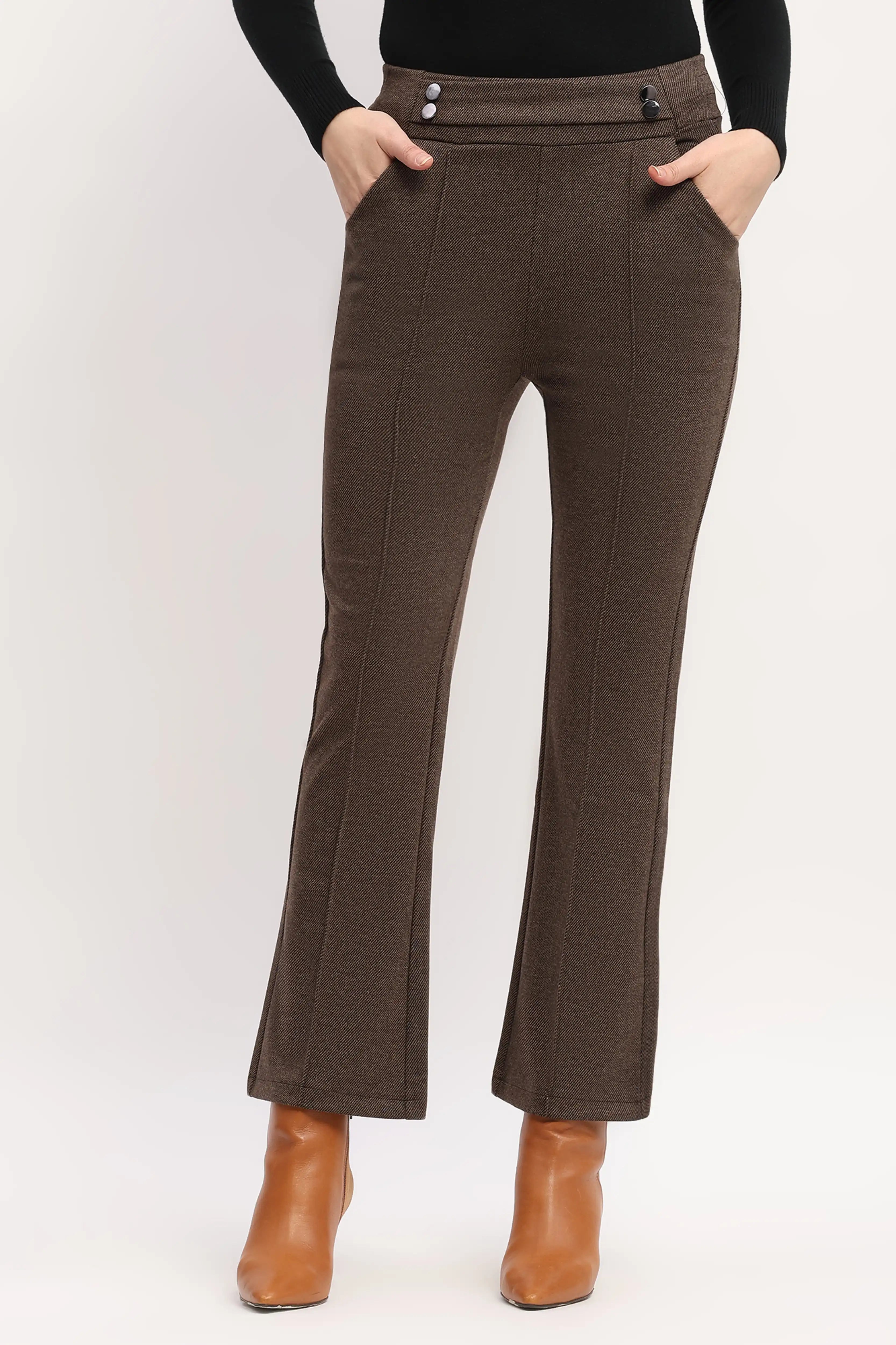 Brown Slim-Fit Bootcut Trousers