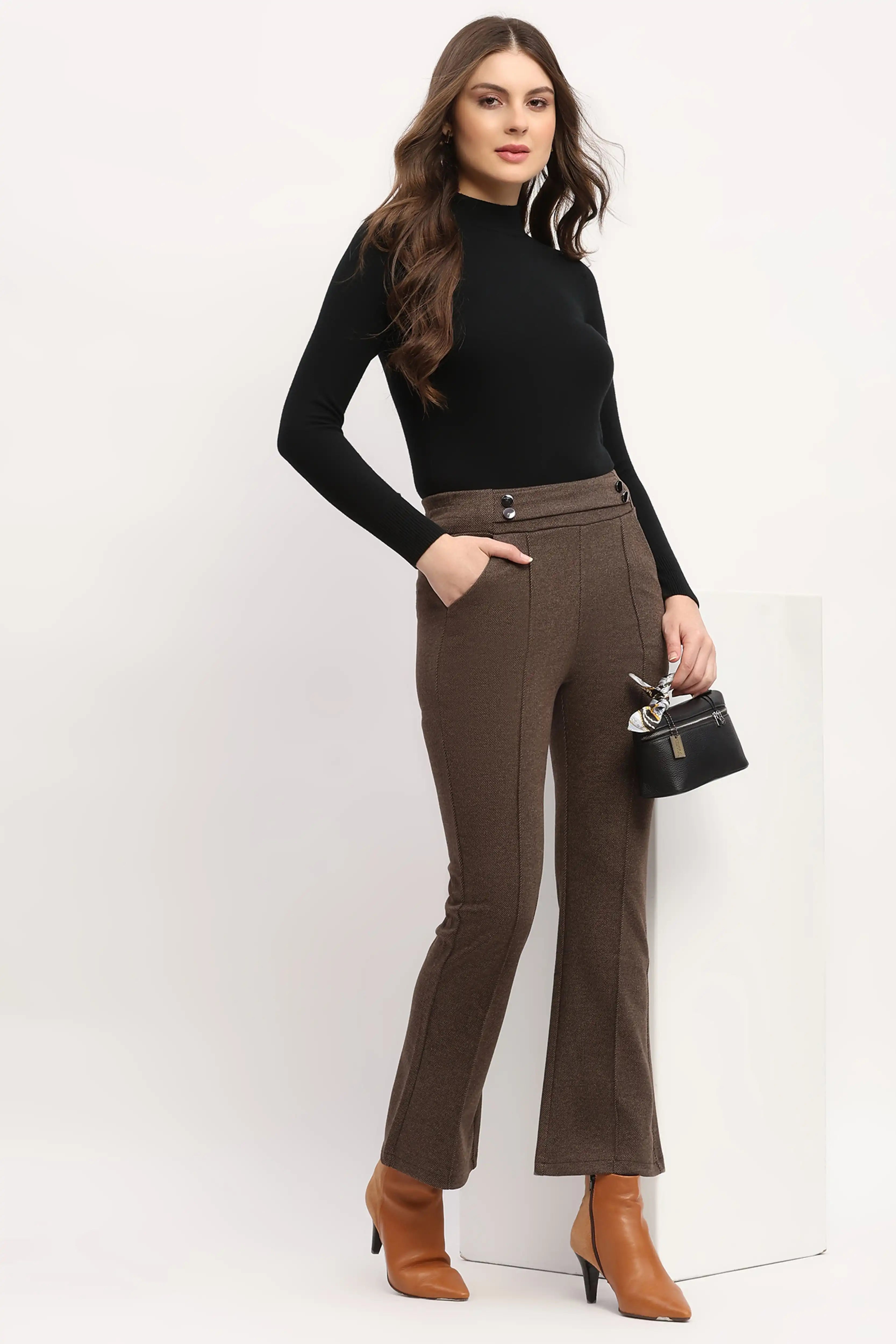 Brown Slim-Fit Bootcut Trousers
