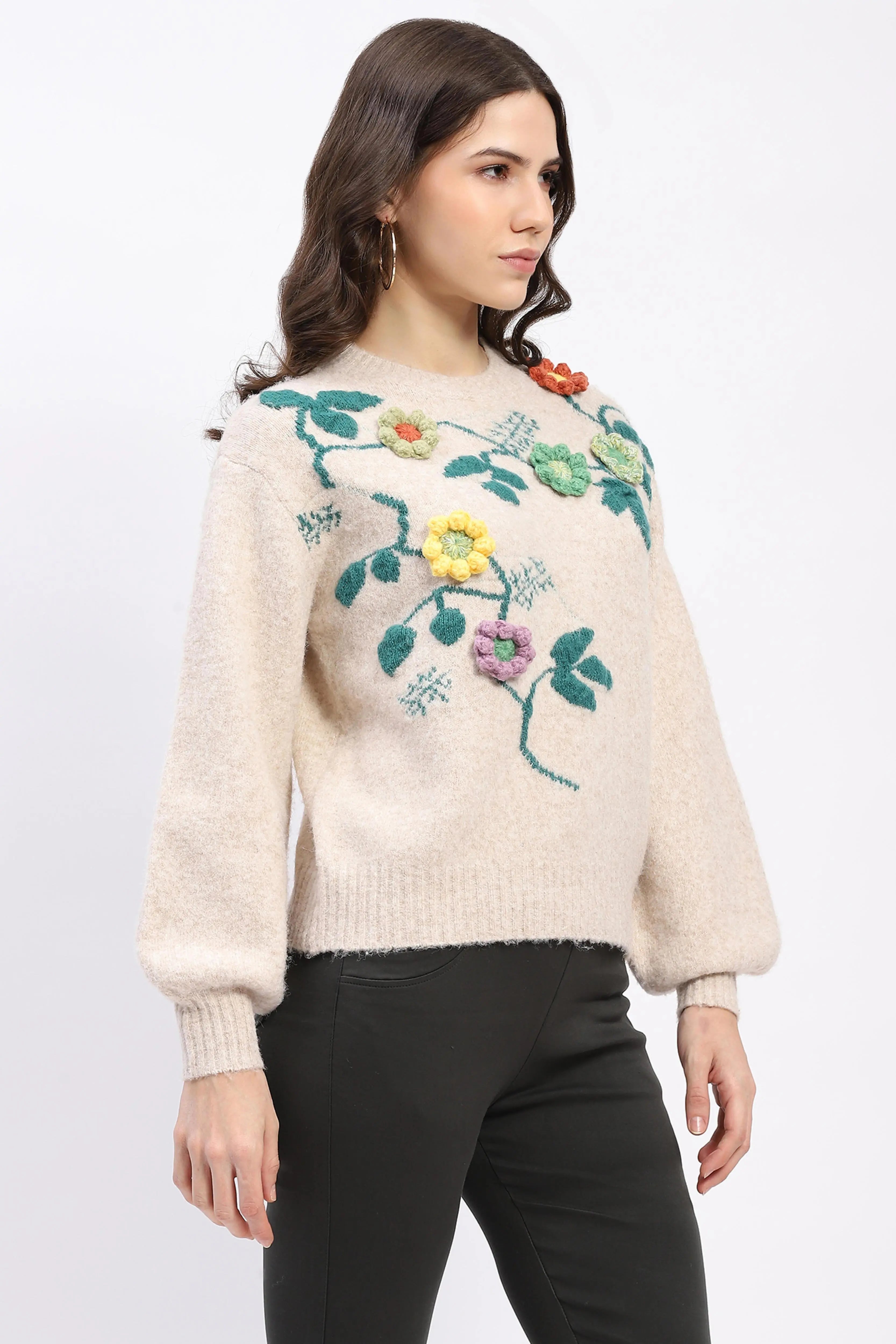 Floral 3D Embellished Pullover - Global Republic