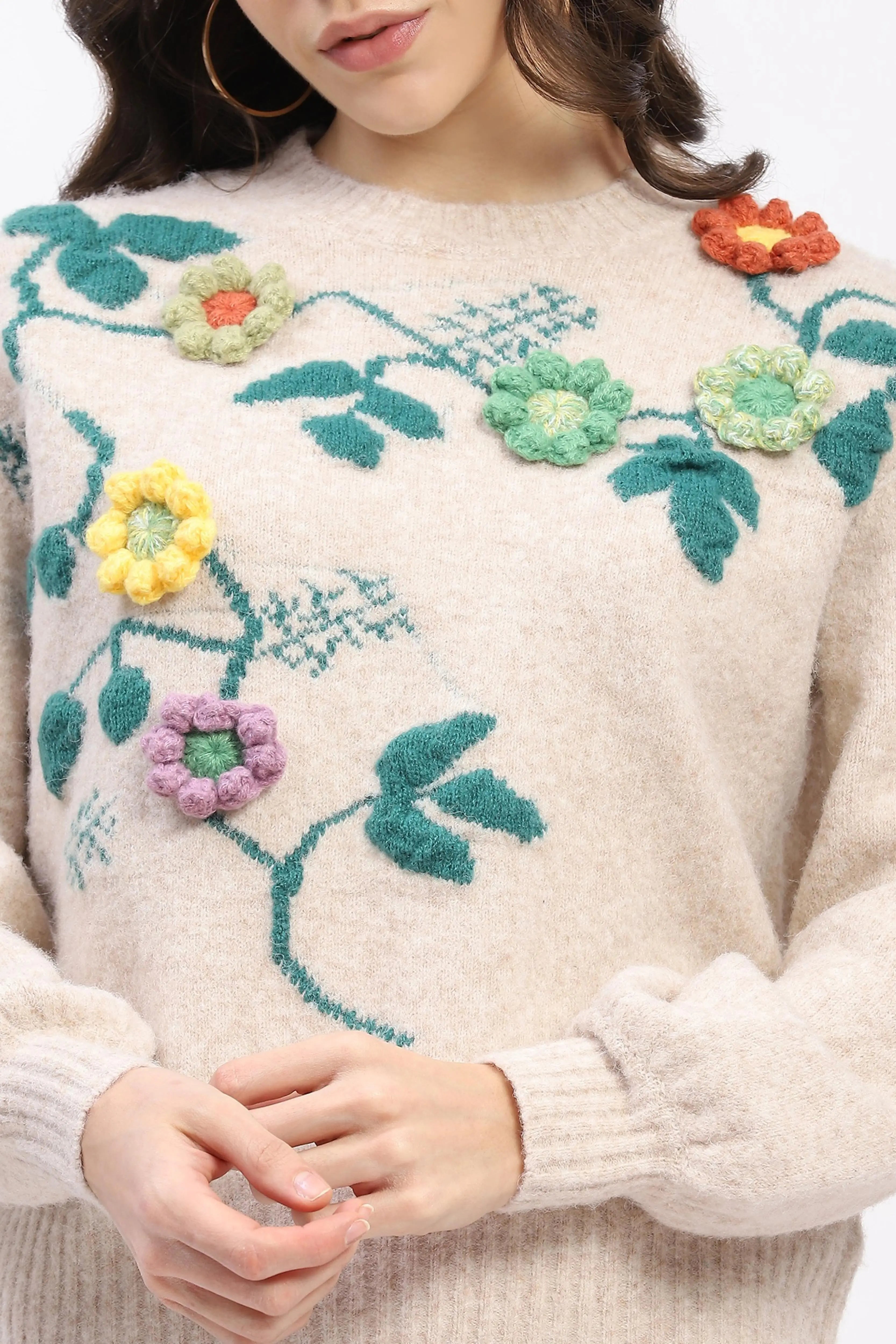 Floral 3D Embellished Pullover - Global Republic