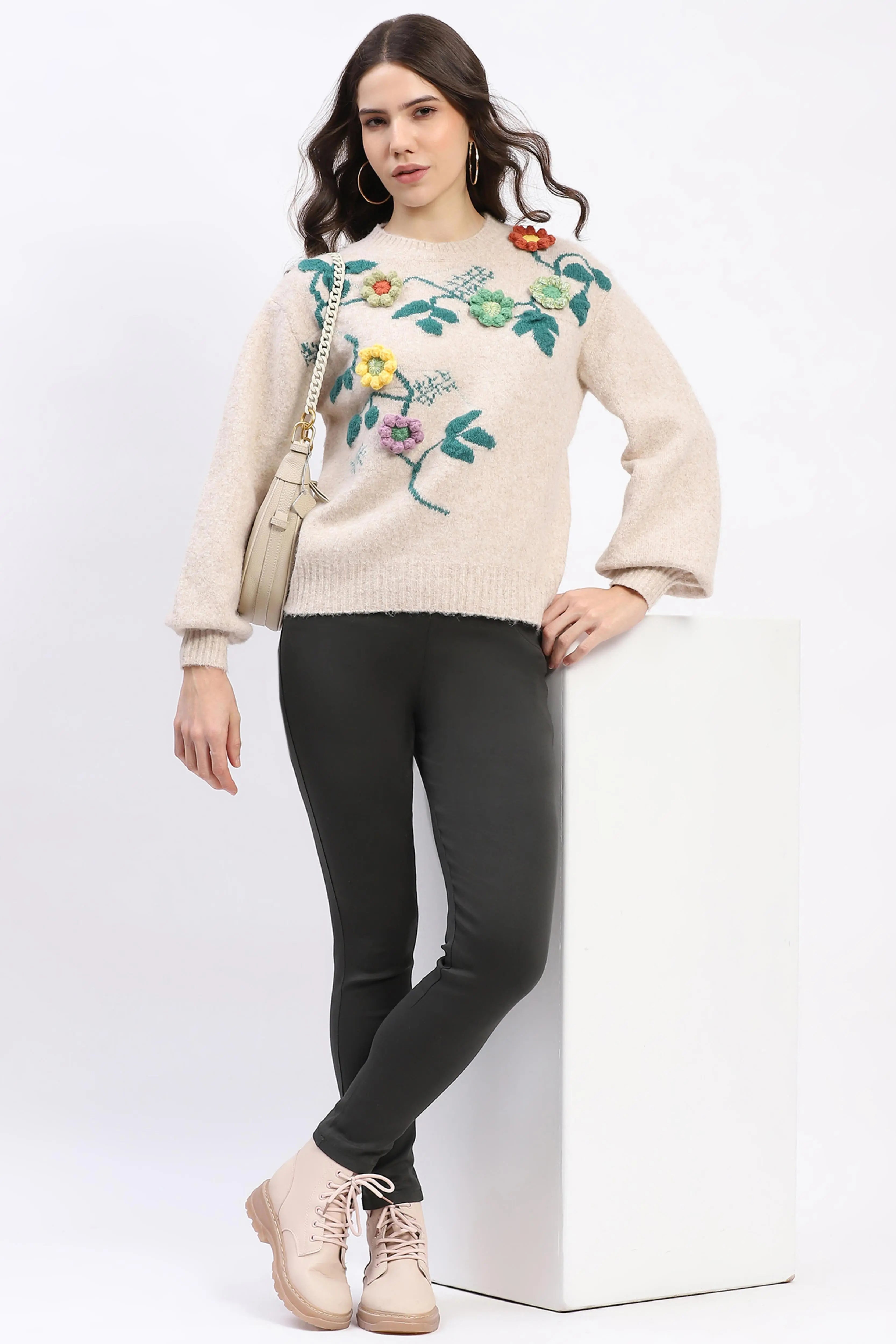 Floral 3D Embellished Pullover - Global Republic