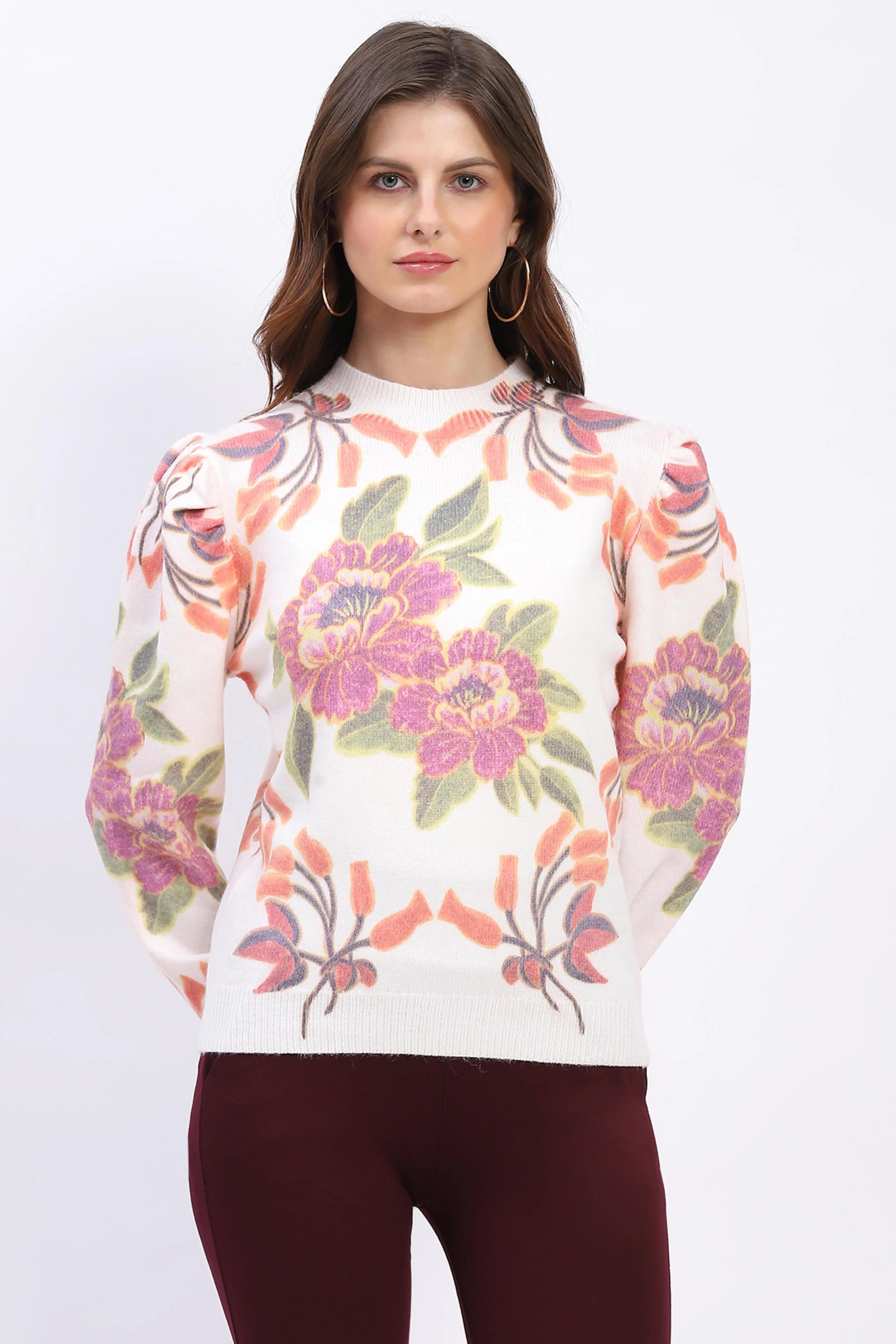 Floral Print Wool-Blend Pullover - Global Republic