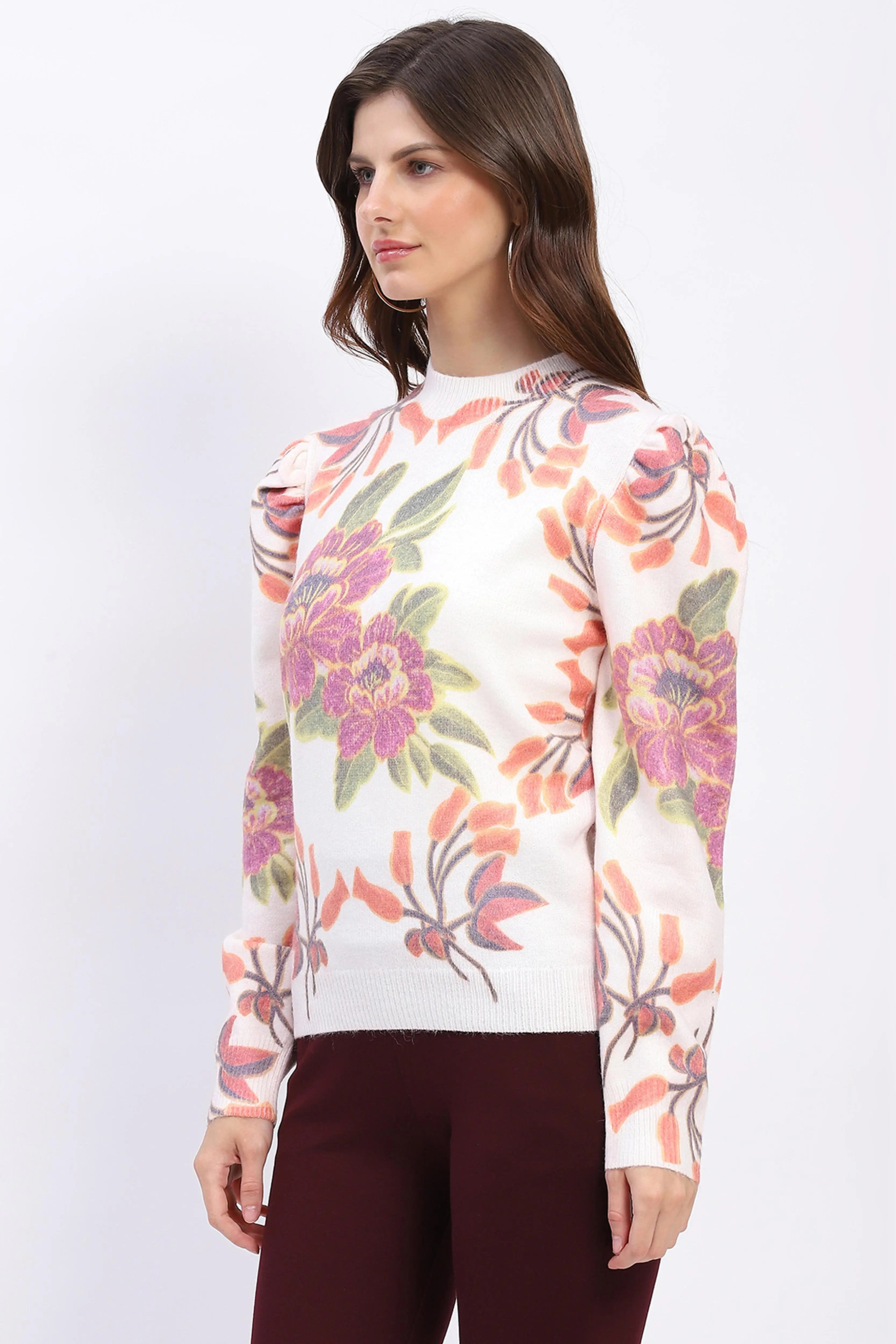 Floral Print Wool-Blend Pullover - Global Republic