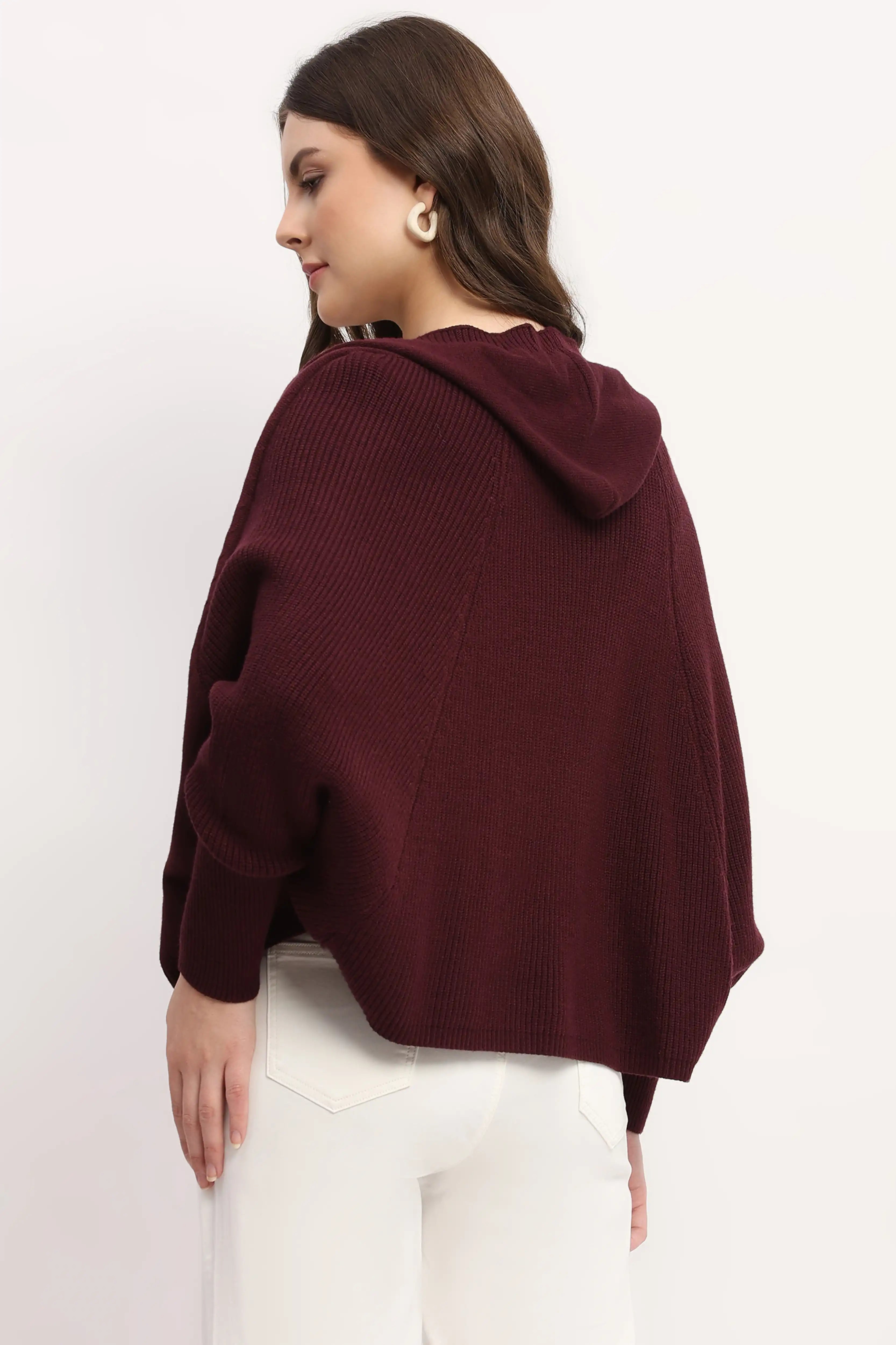 Wine Hooded Winter Shrug