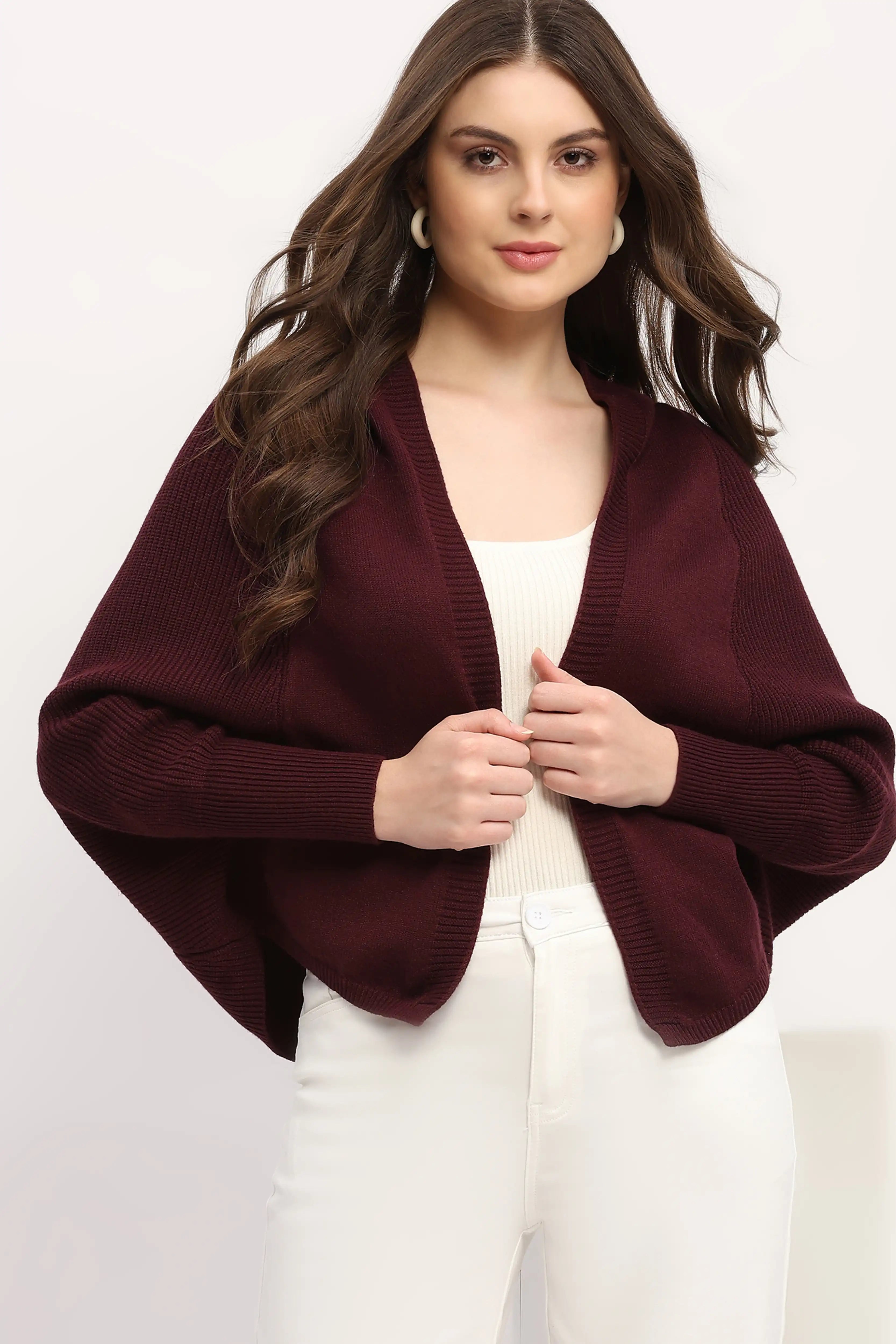 Wine Hooded Winter Shrug
