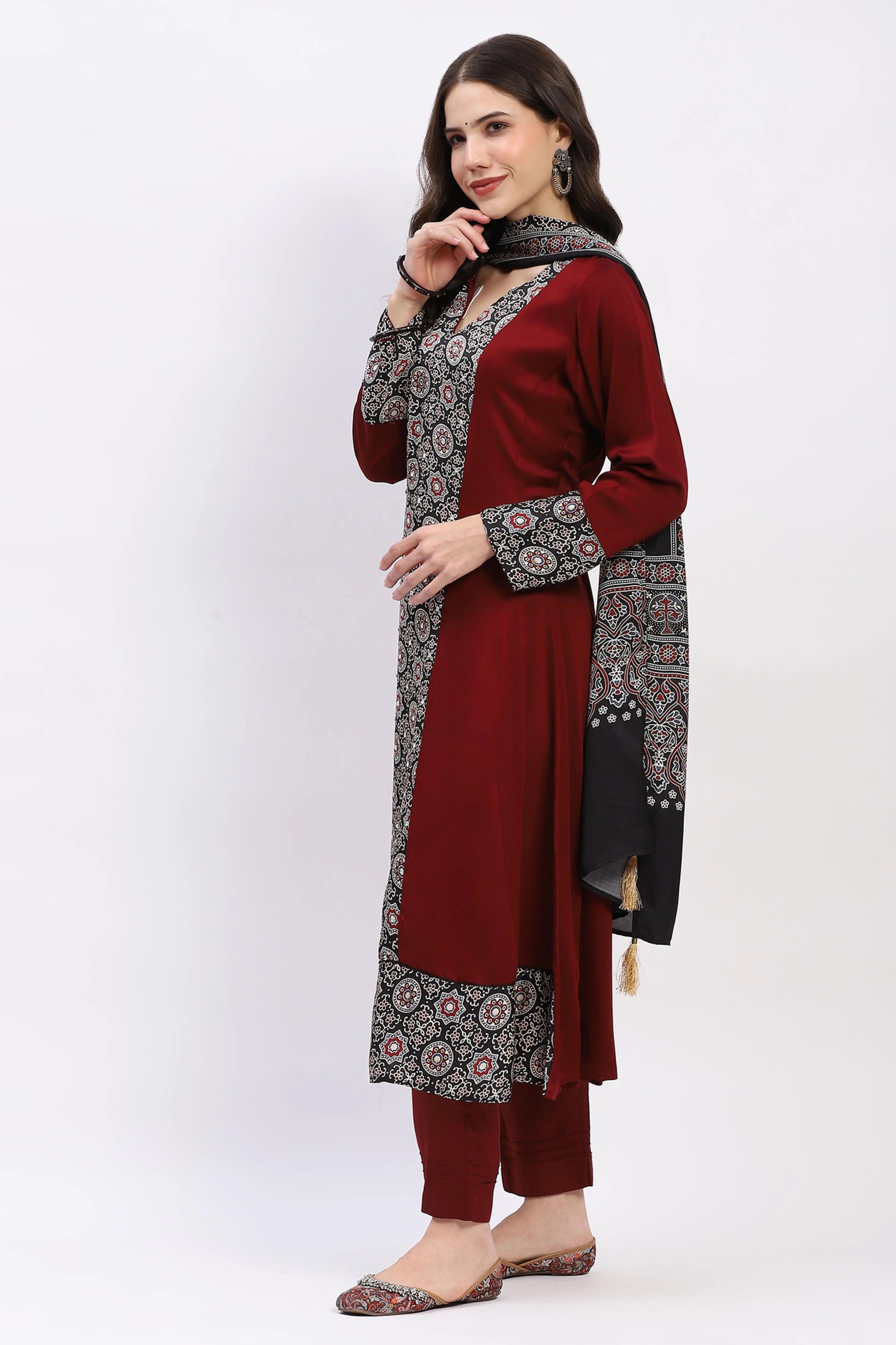 Maroon Modal Kurta Set - Global Republic
