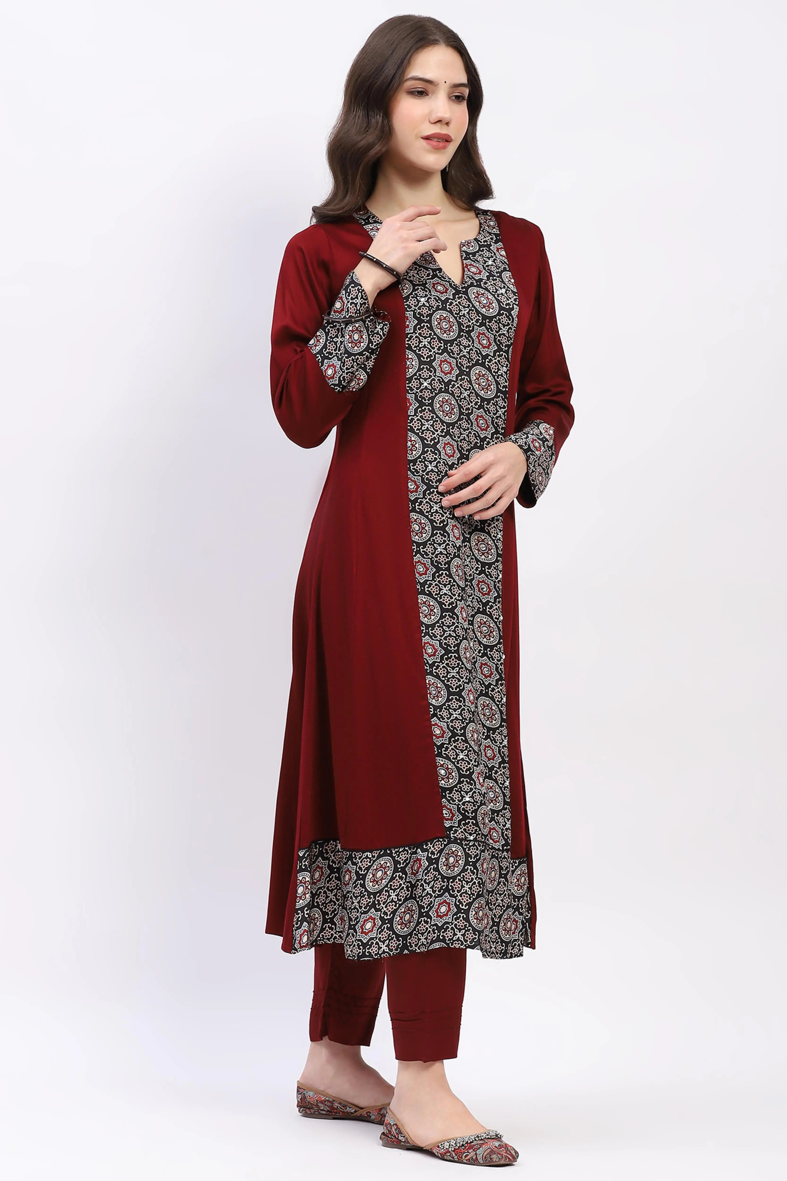 Maroon Modal Kurta Set - Global Republic