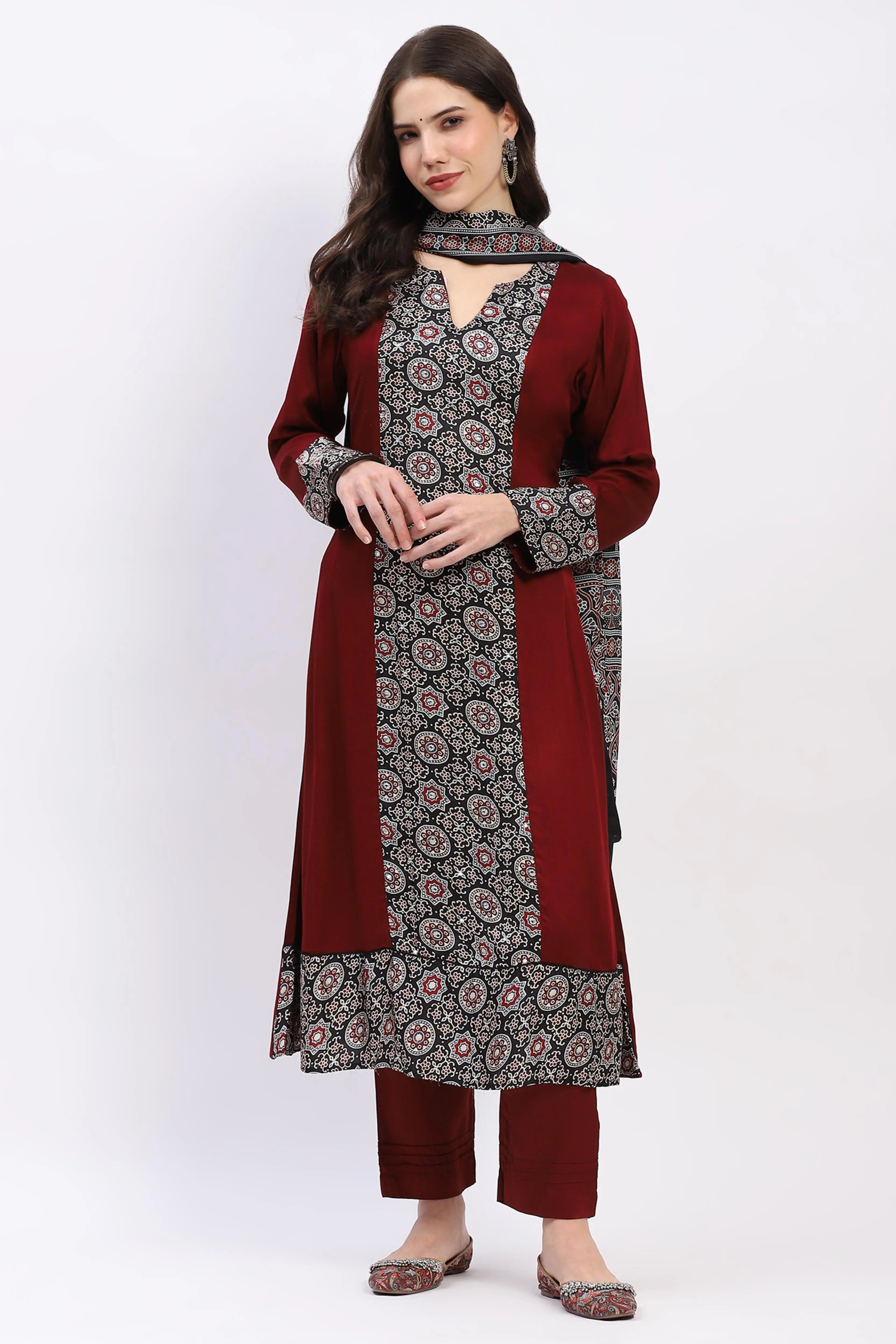 Maroon Modal Kurta Set - Global Republic