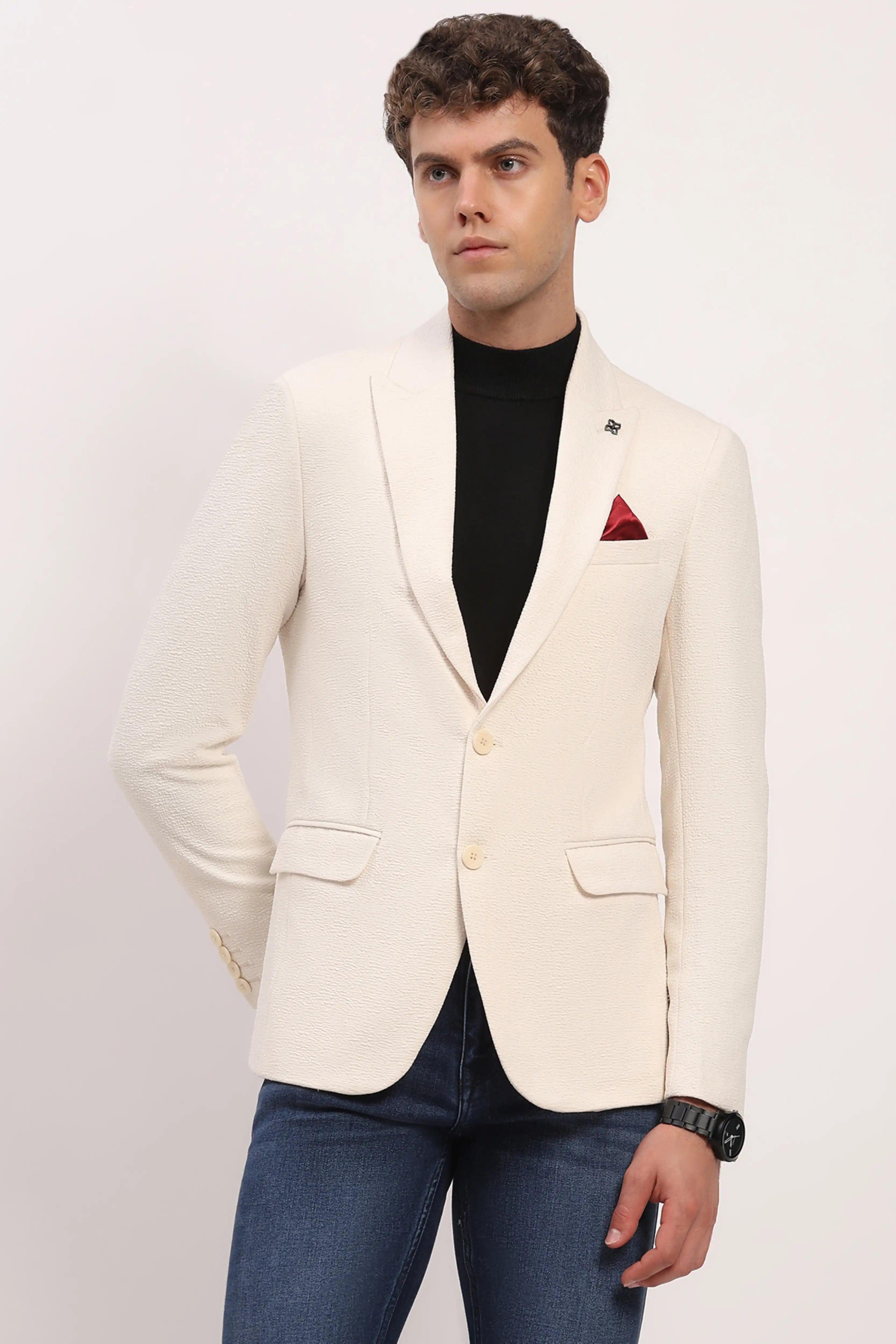 Cream Textured Blazer