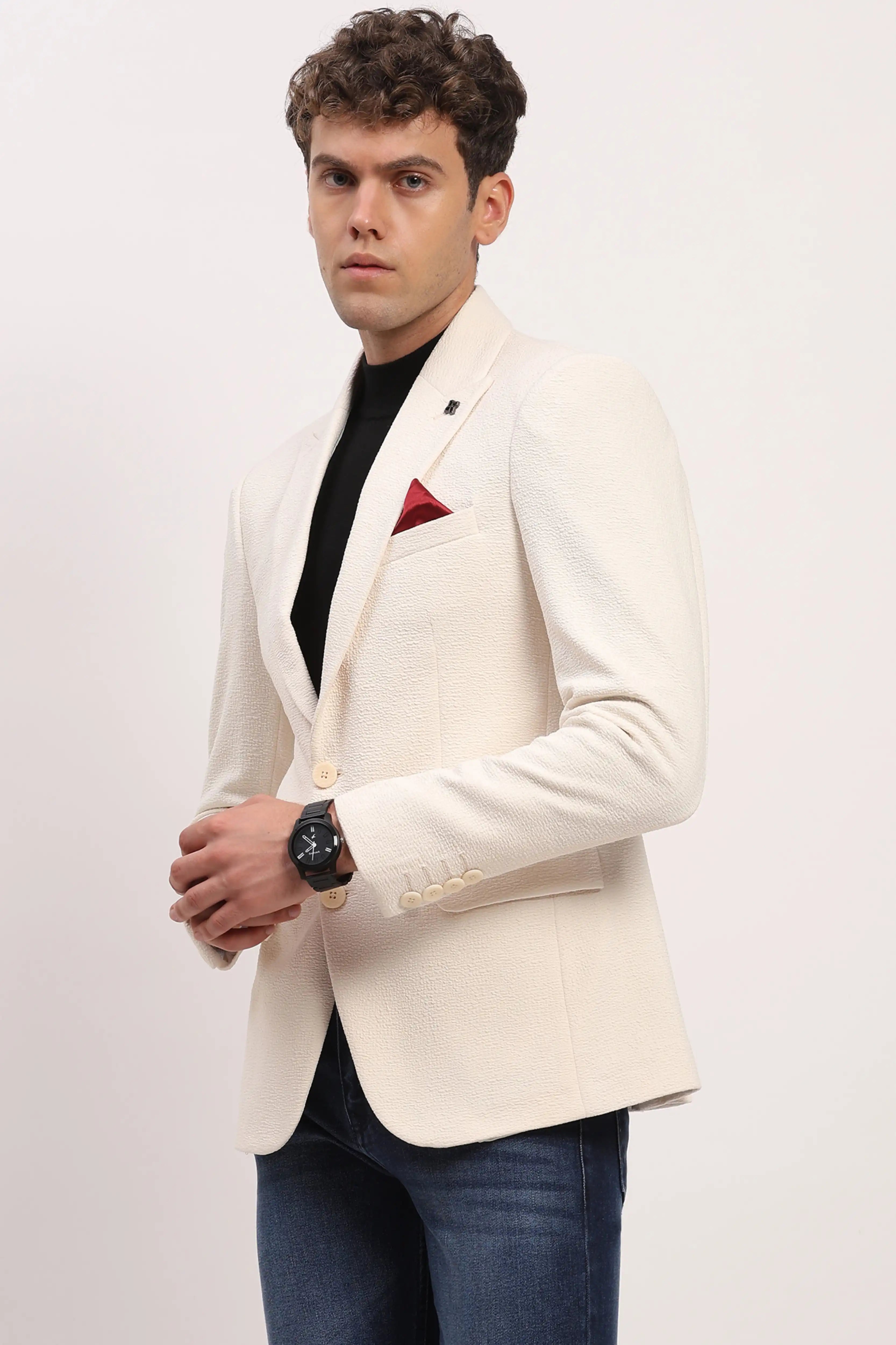 Cream Textured Blazer