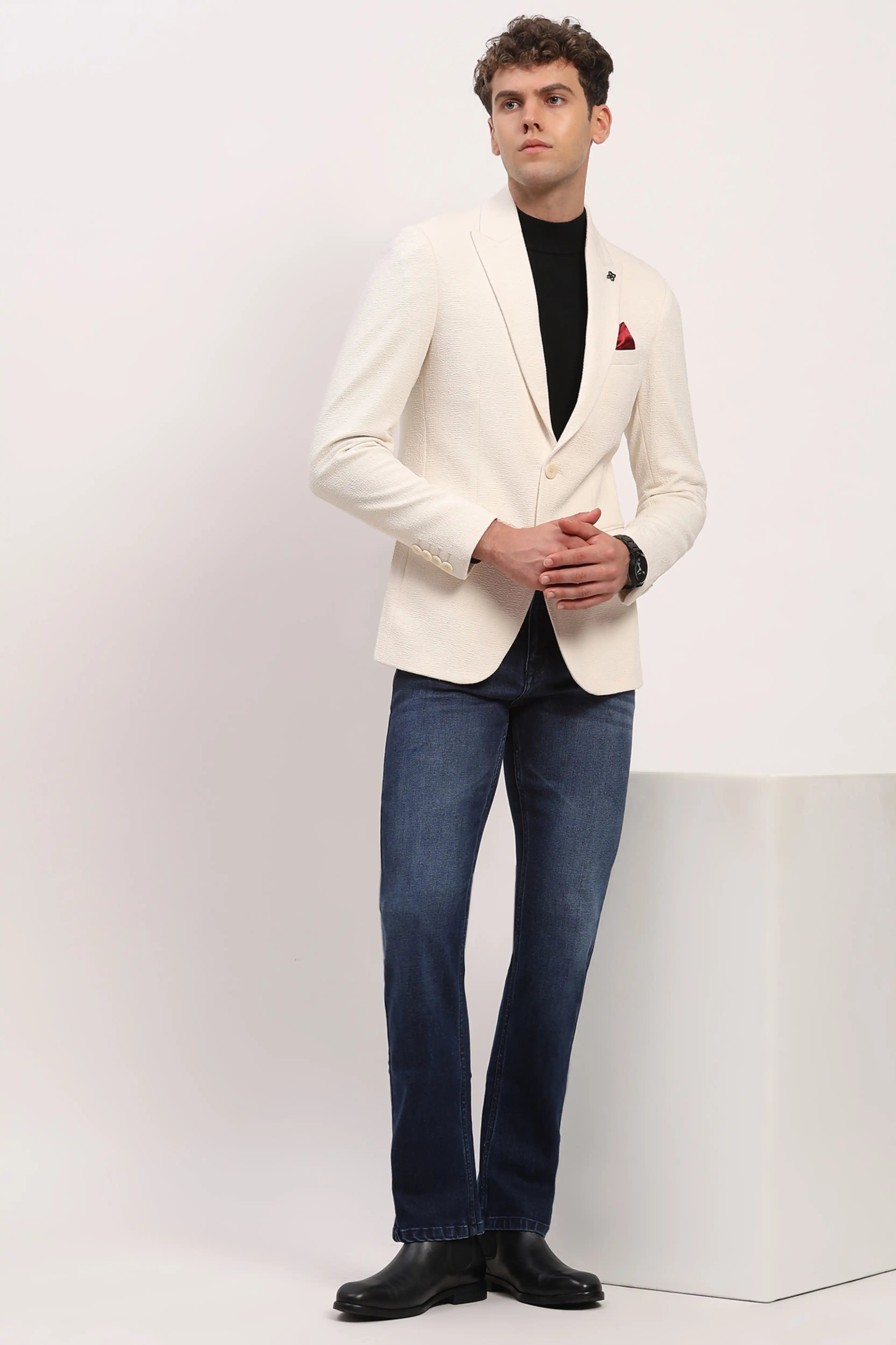 Cream Textured Blazer