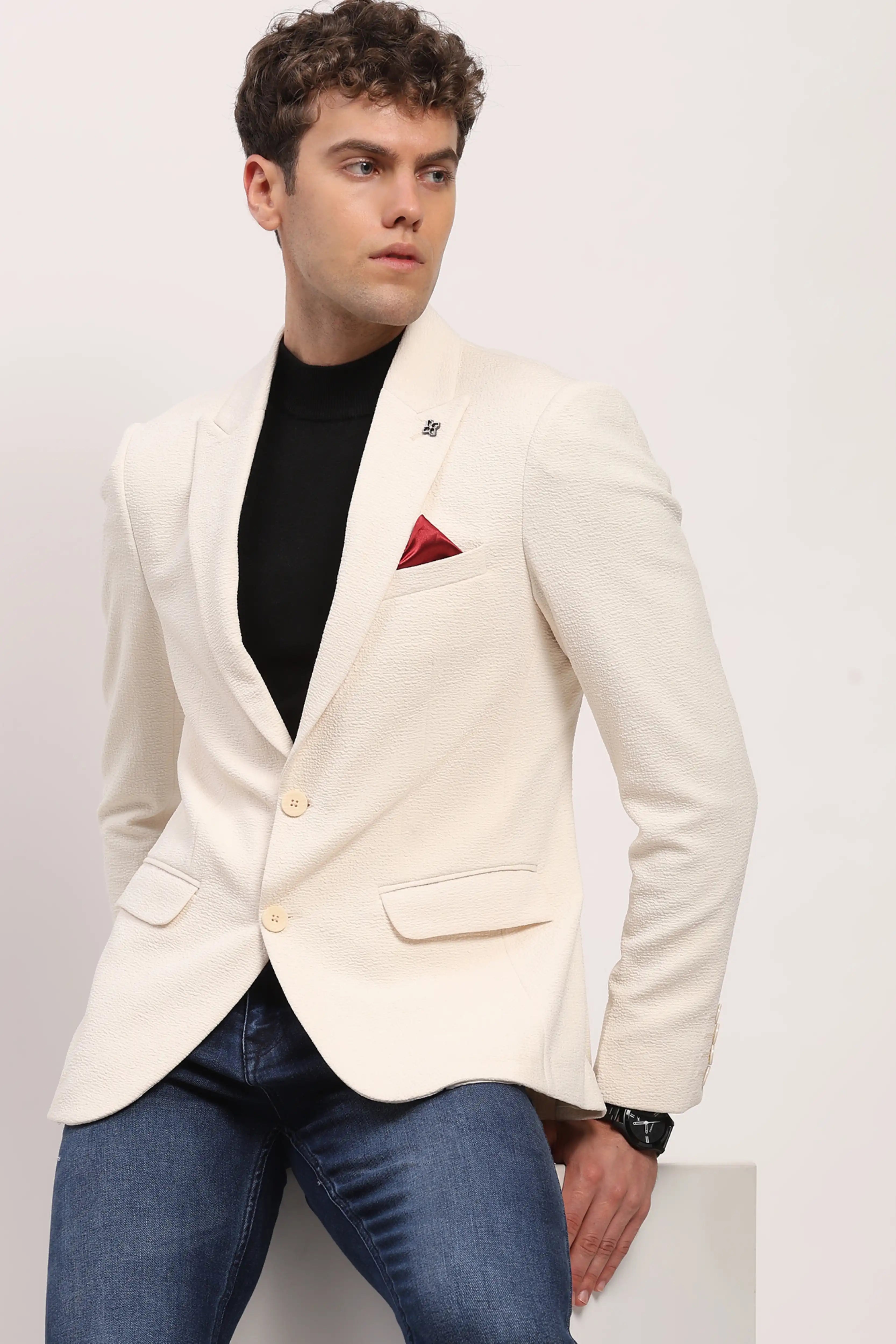 Cream Textured Blazer