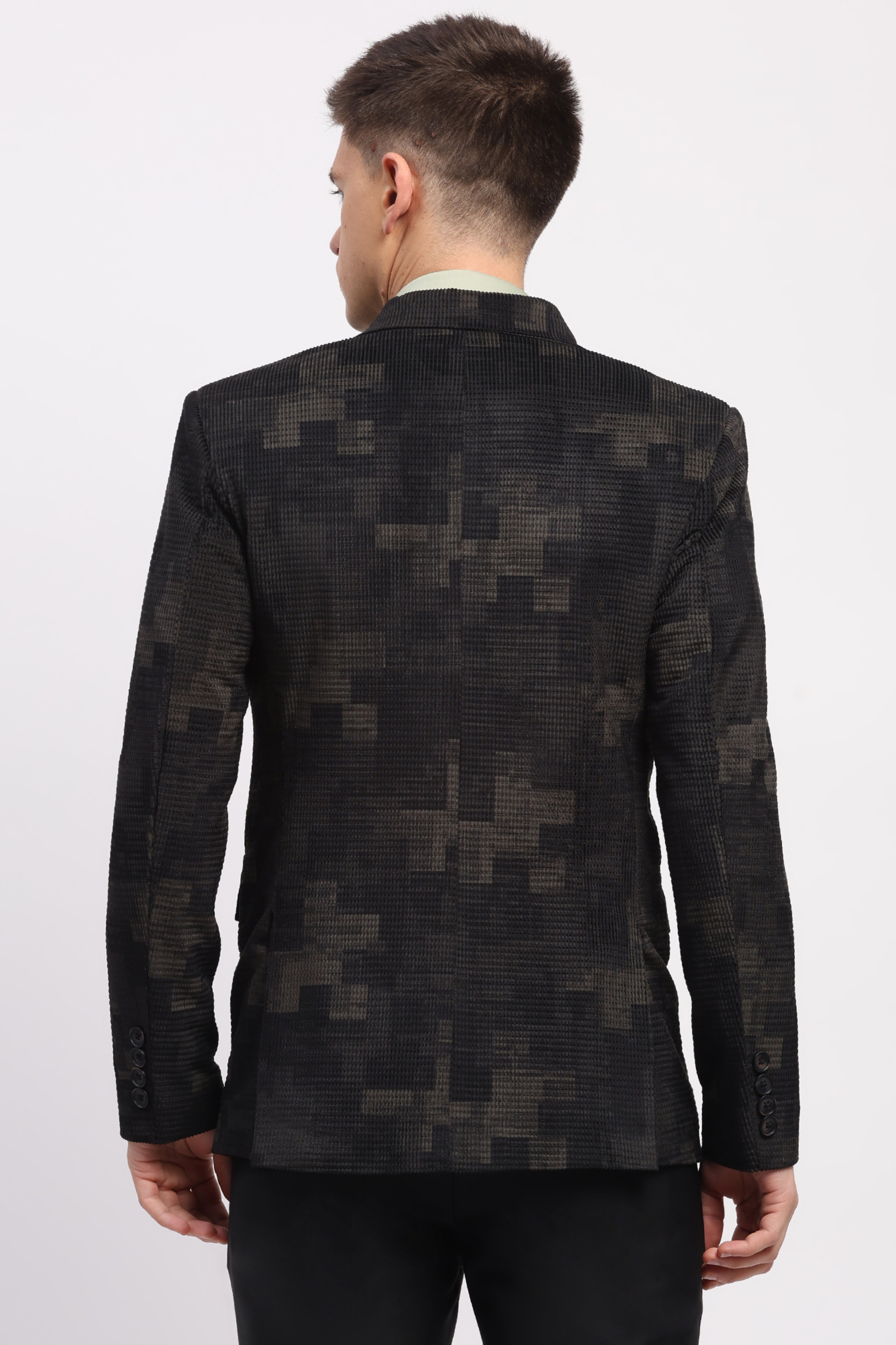 Olive Self-Design Velvet-Blend Coat