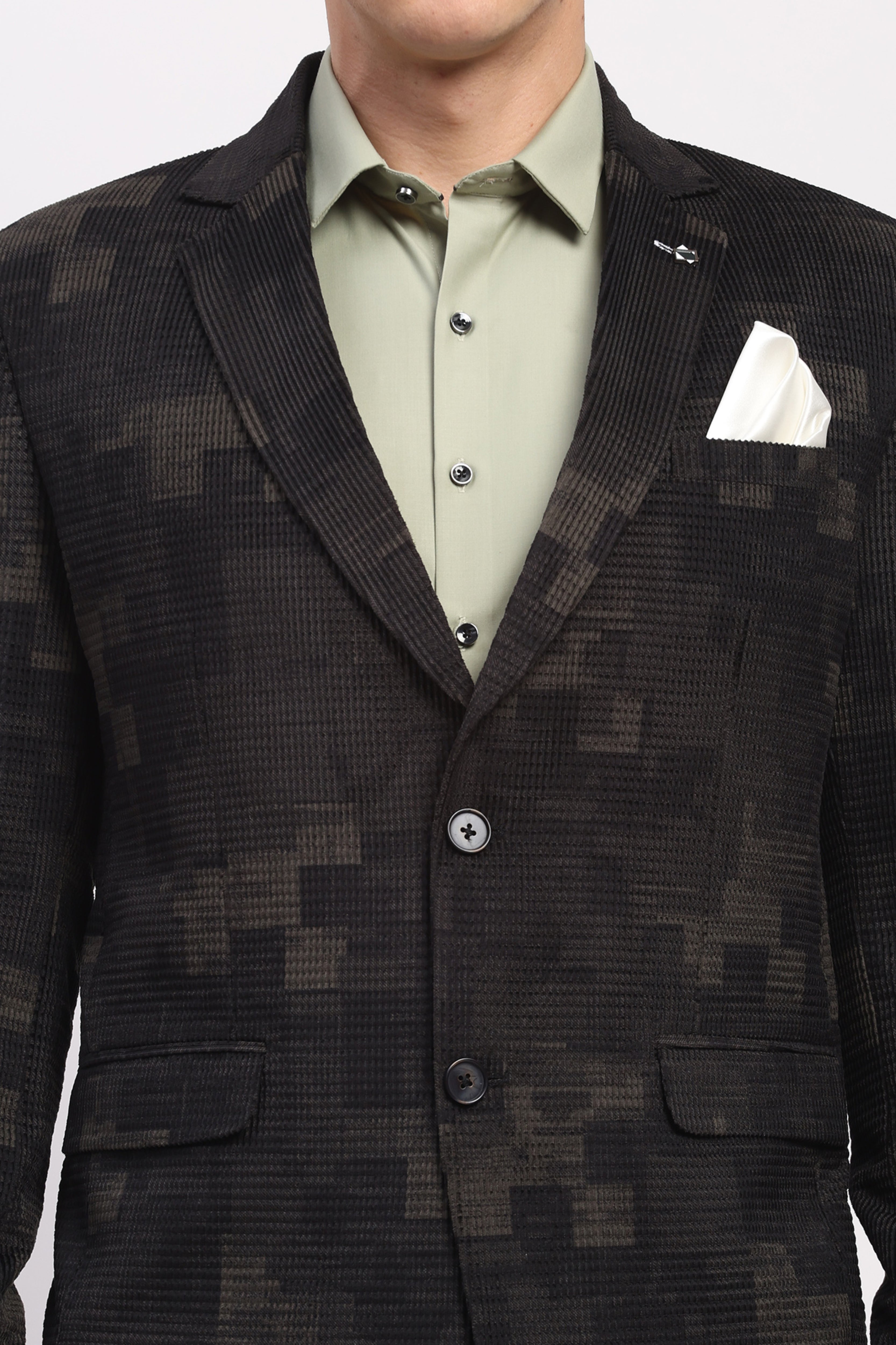 Olive Self-Design Velvet-Blend Coat