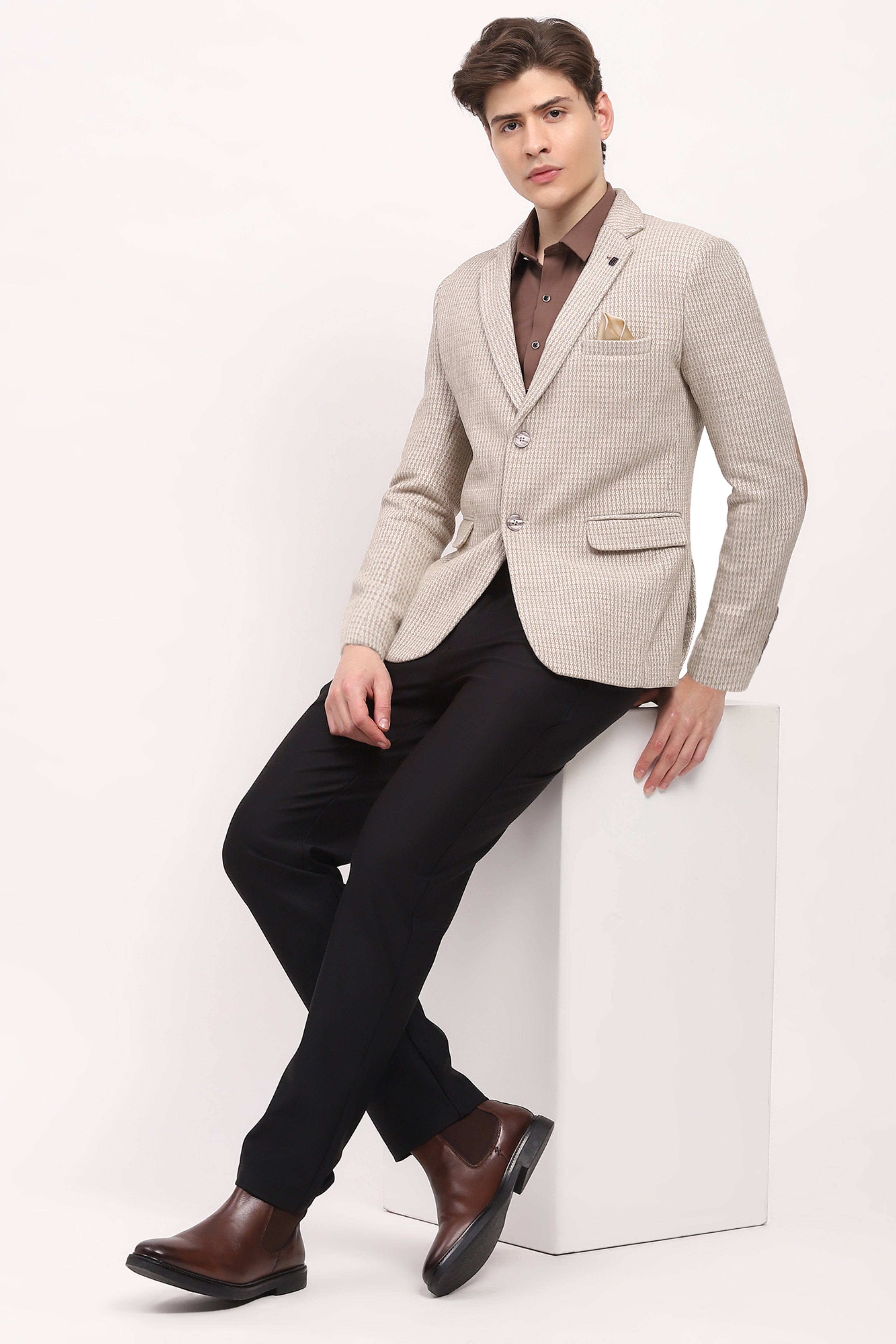 Beige Tailored Elbow Patch Coat