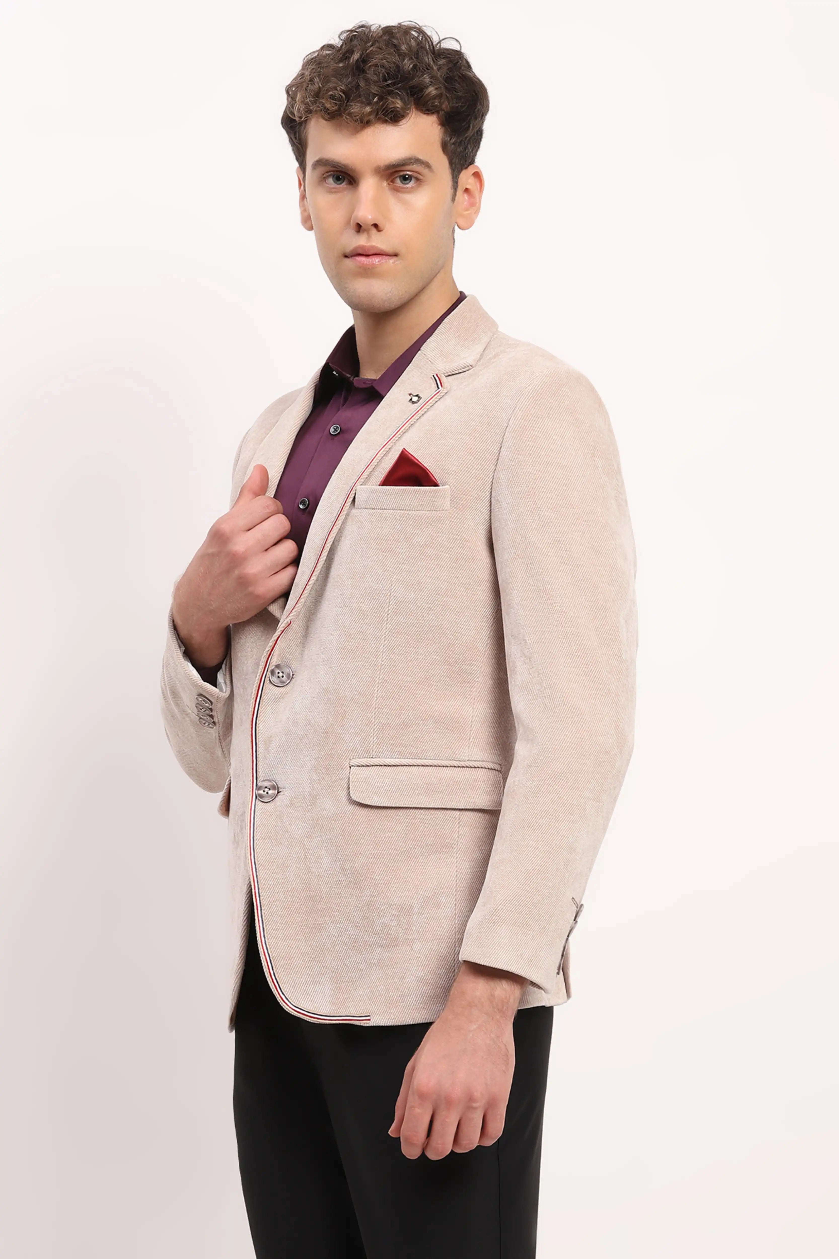 Beige Self-Striped Coat