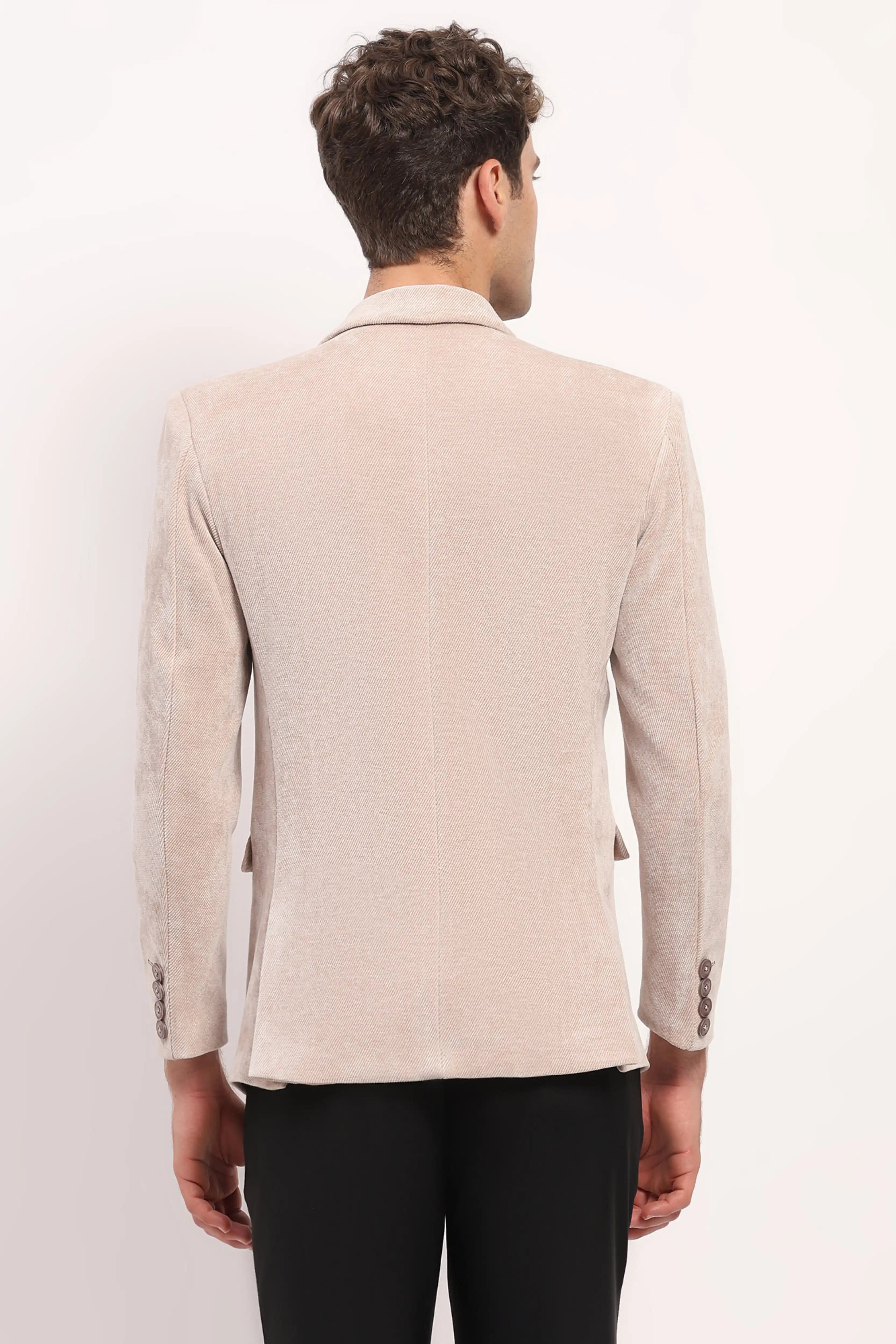 Beige Self-Striped Coat