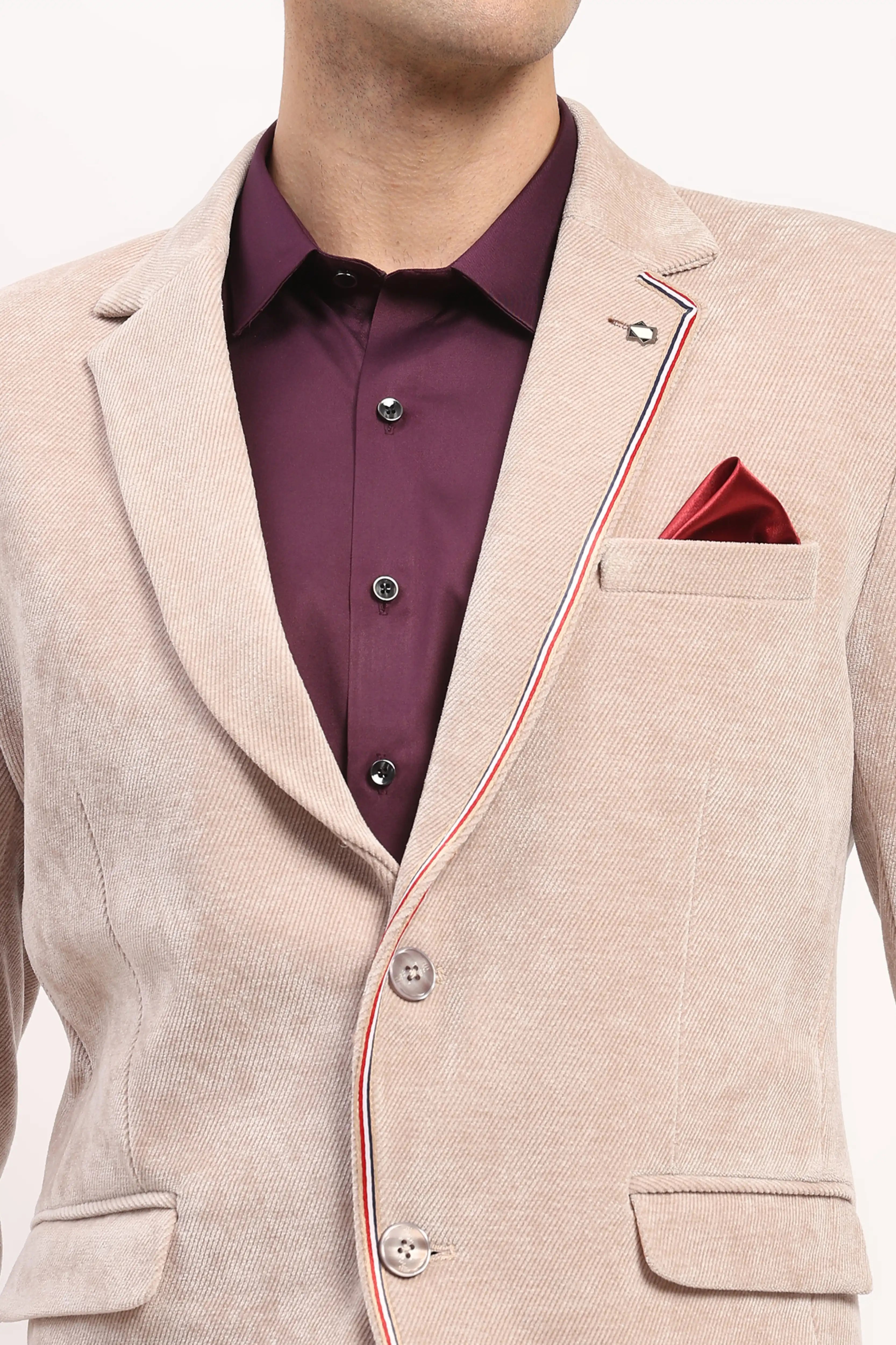 Beige Self-Striped Coat