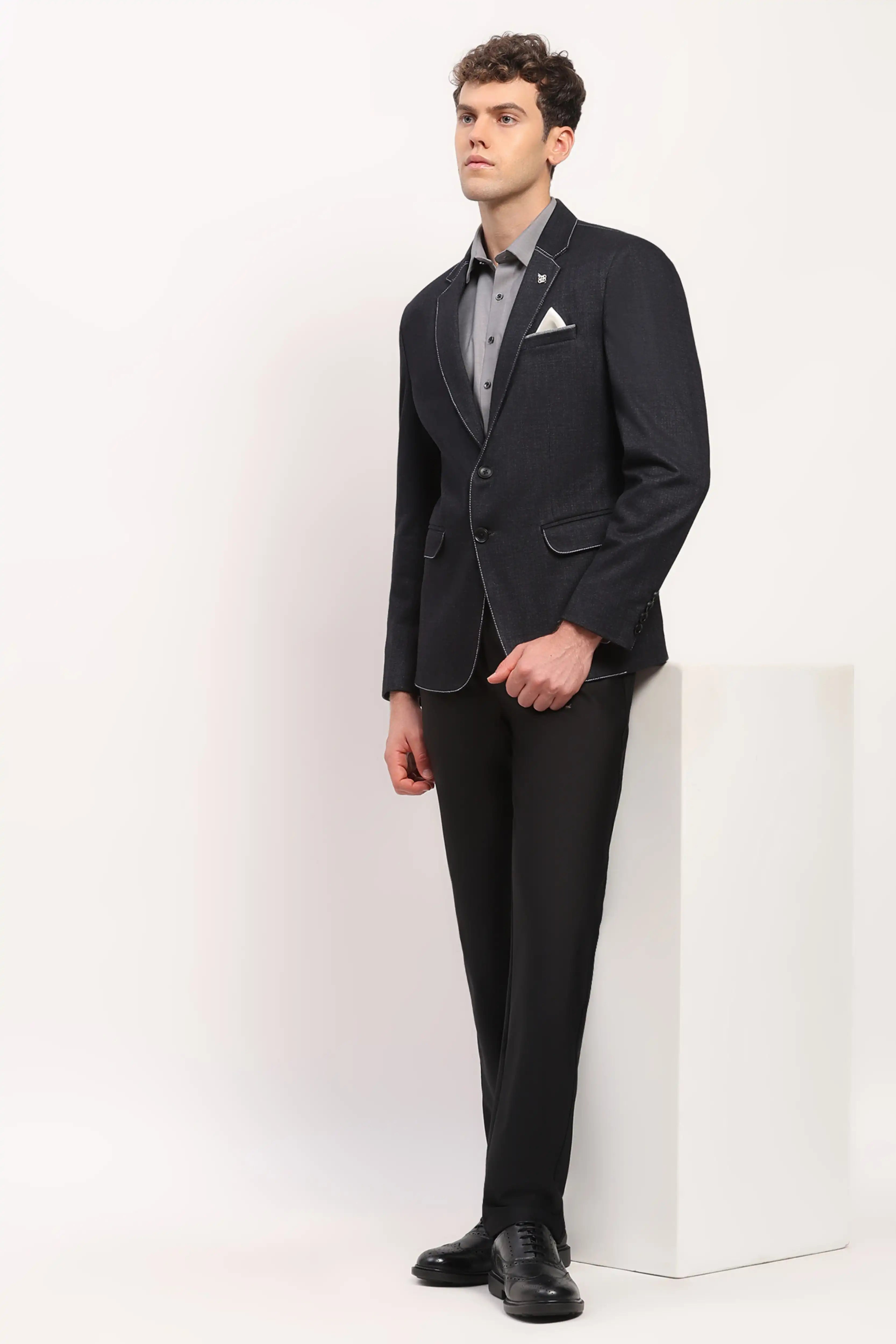 Charcoal Stitch-Detail Coat