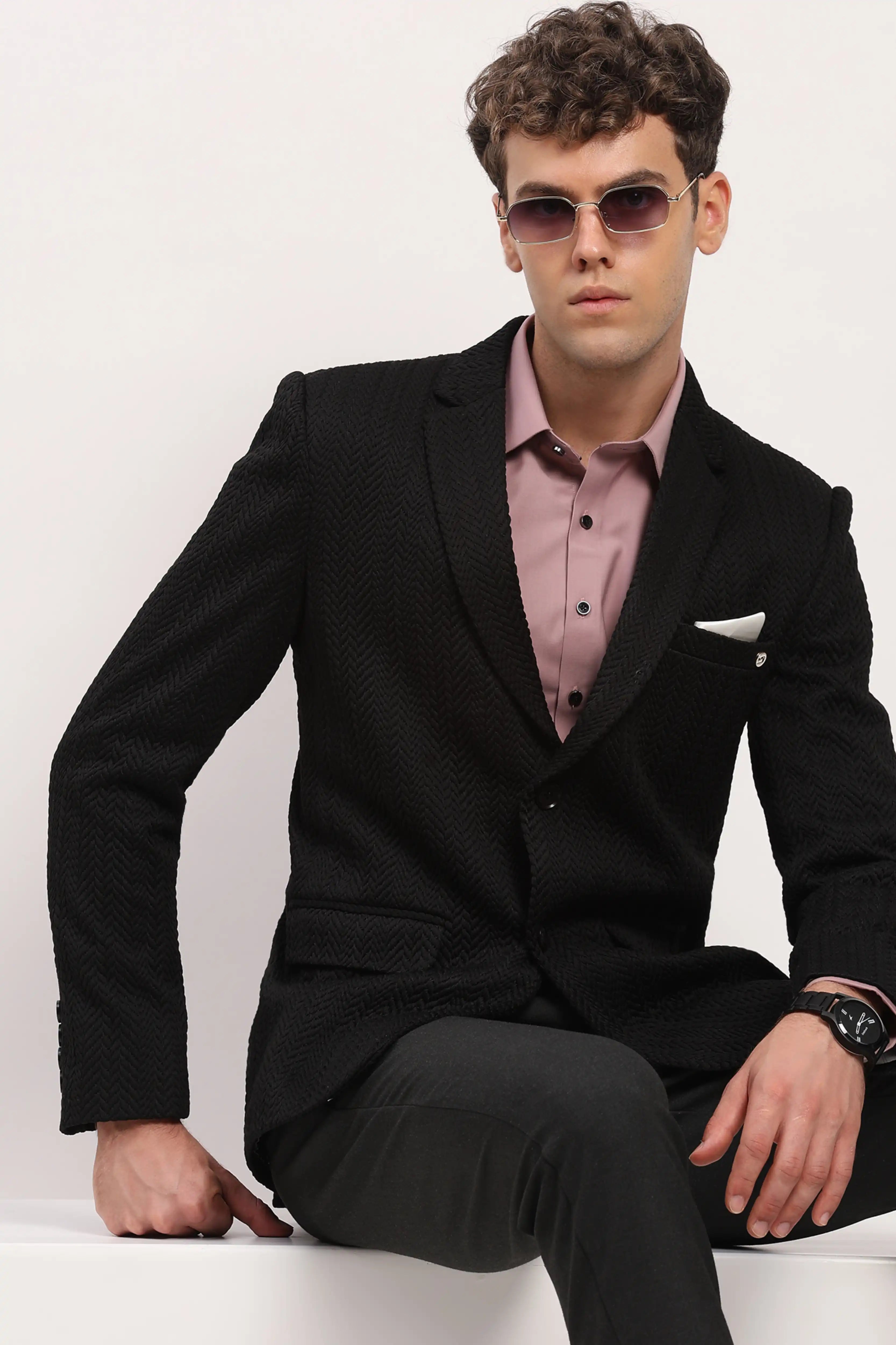 Black Braided Woven Coat