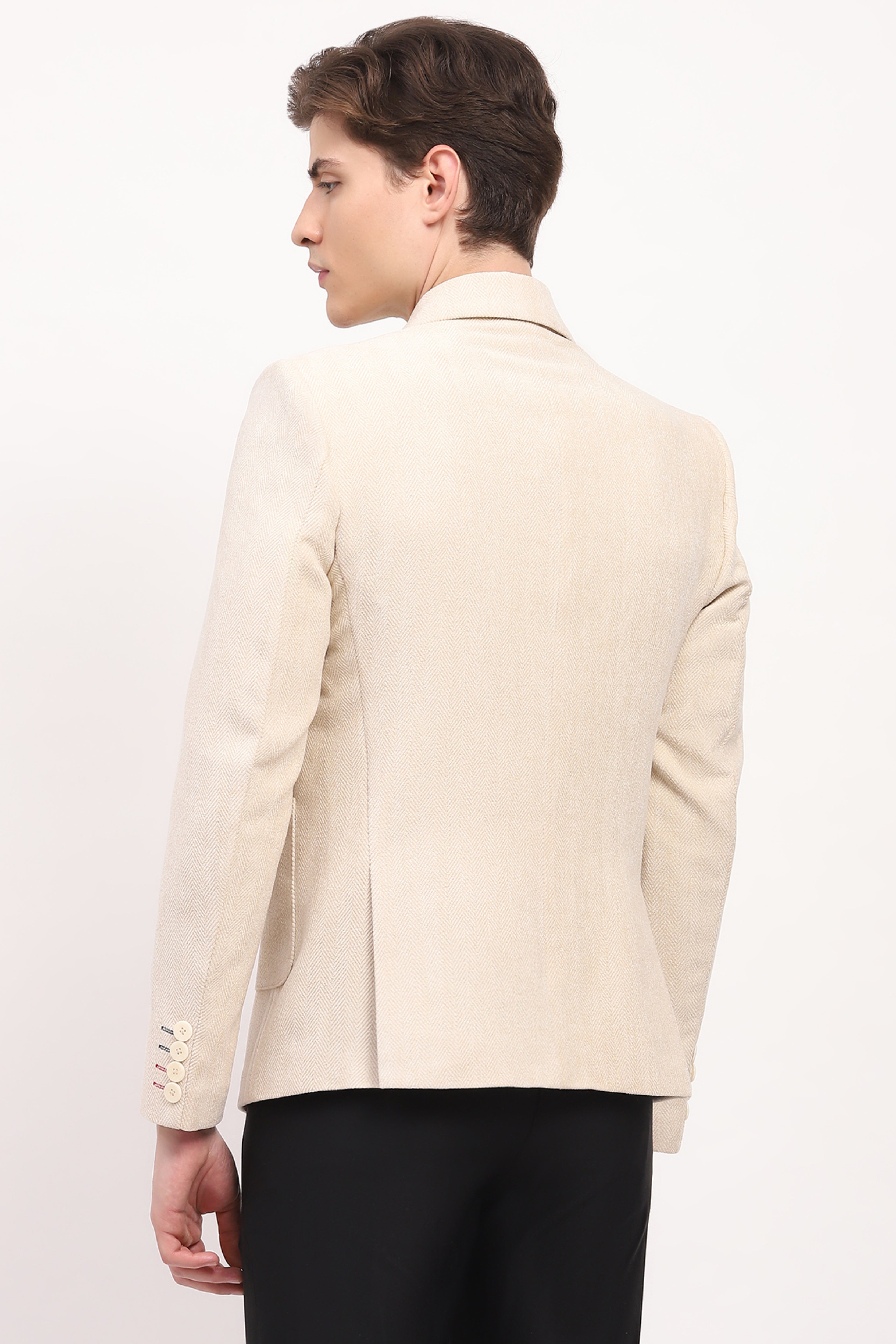 Cream Self Design Chevron Coat