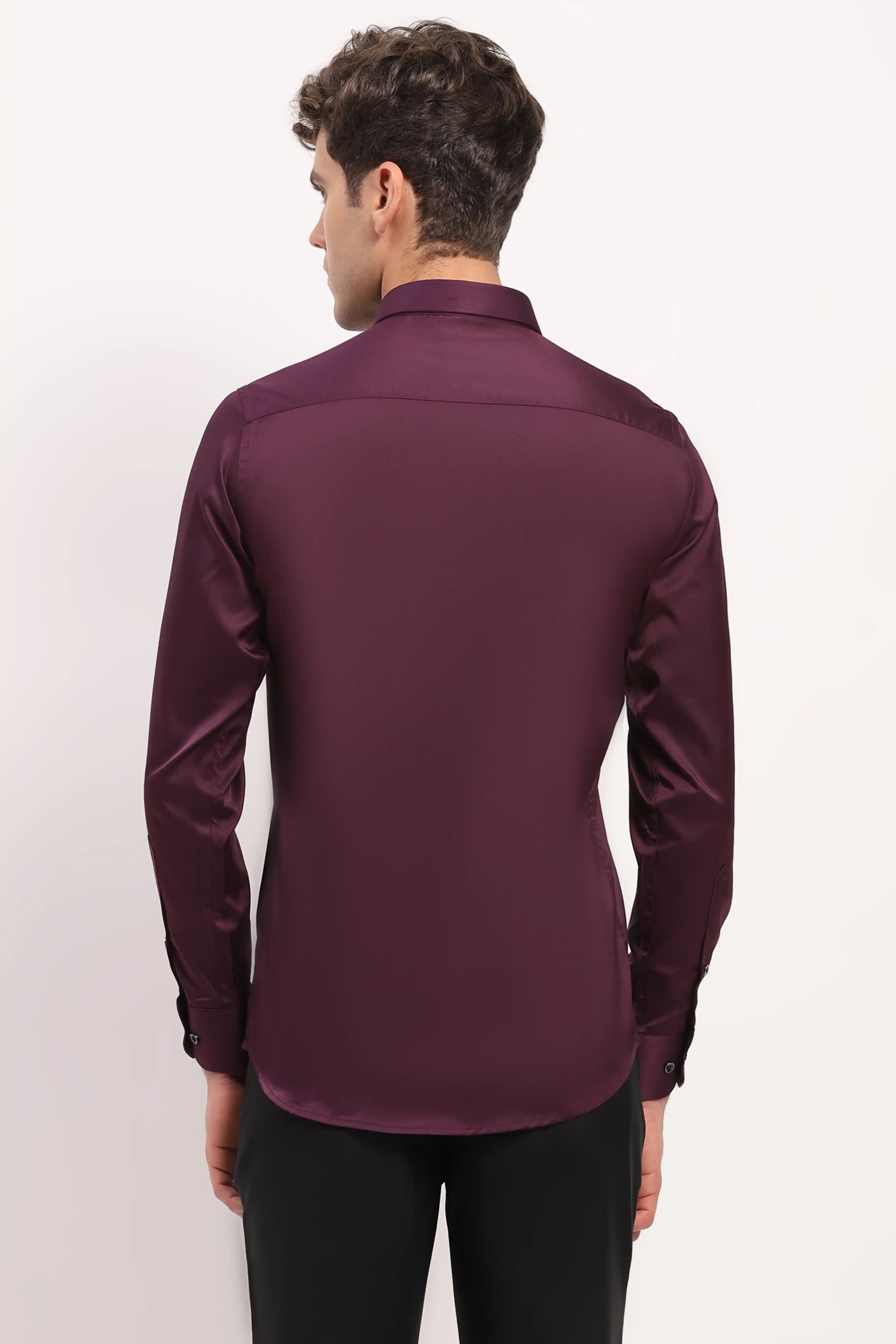 Wine Satin-Blend Party Shirt