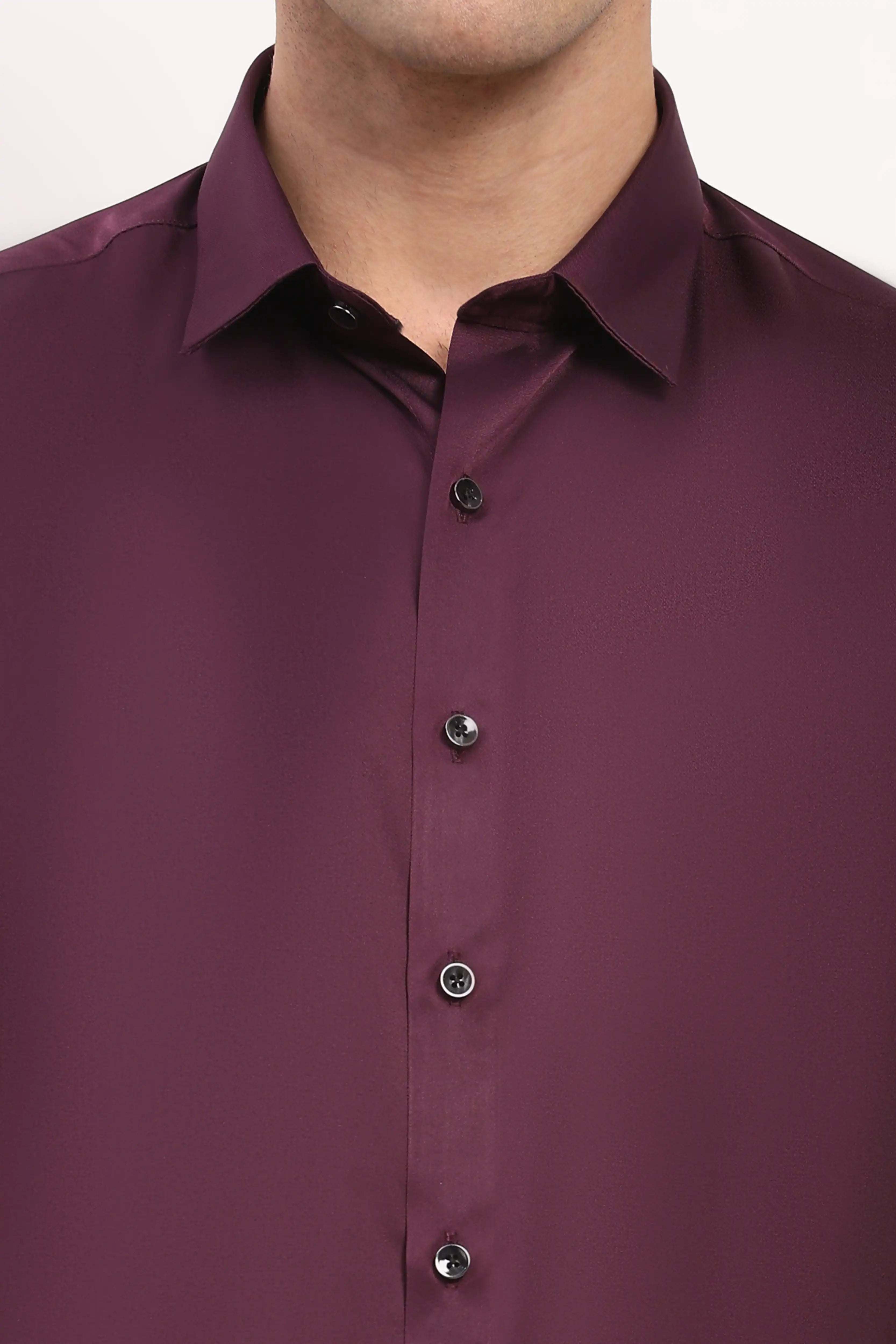 Wine Satin-Blend Party Shirt